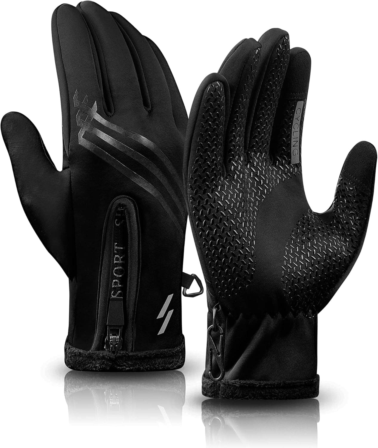 Winter Gloves for Men Women Touch Screen Fingers Snow Ski Gloves Anti-Slip Windproof Riding Warm Gloves Waterproof Cold Weather Gloves (Large, 02Silver) (Large, 02Black)