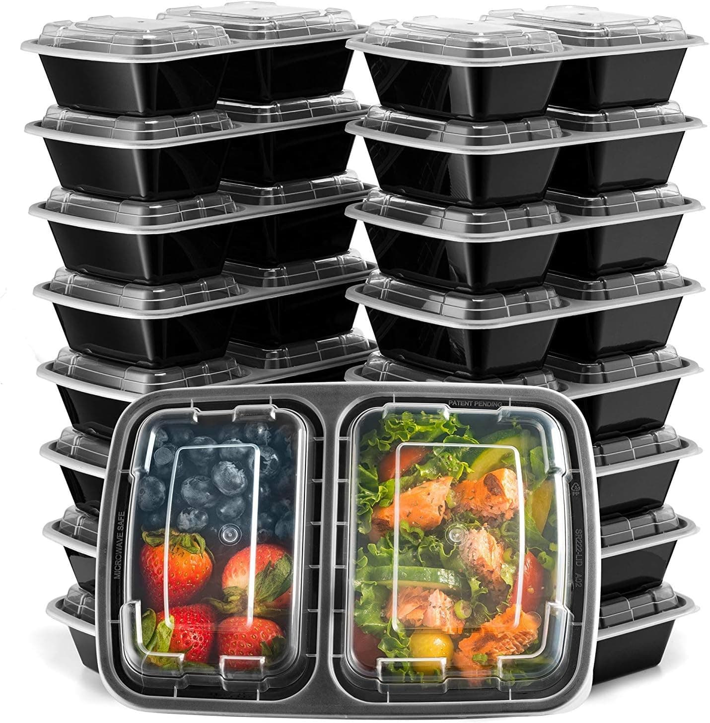 Ez Prepa [20 Pack 28oz 2 Compartment Meal Prep Containers with Lids - Food Storage Bento Box