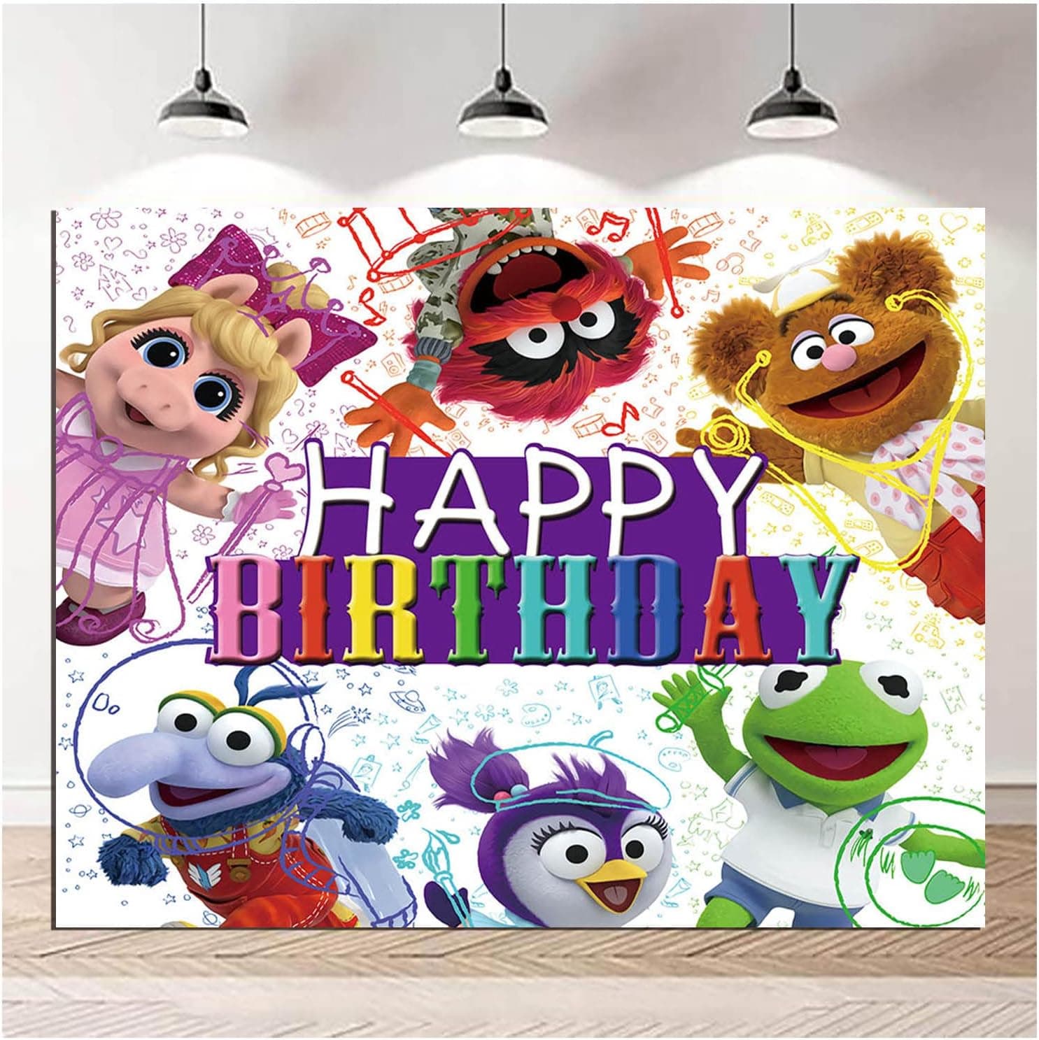 Muppet Babies Happy Birthday Theme Photo Background Cartoon Book for Preschoolers Kids Happy Birthday Party Photography Backdrops 5x3ft Cake Table Banner Photo Booth Shoot Props