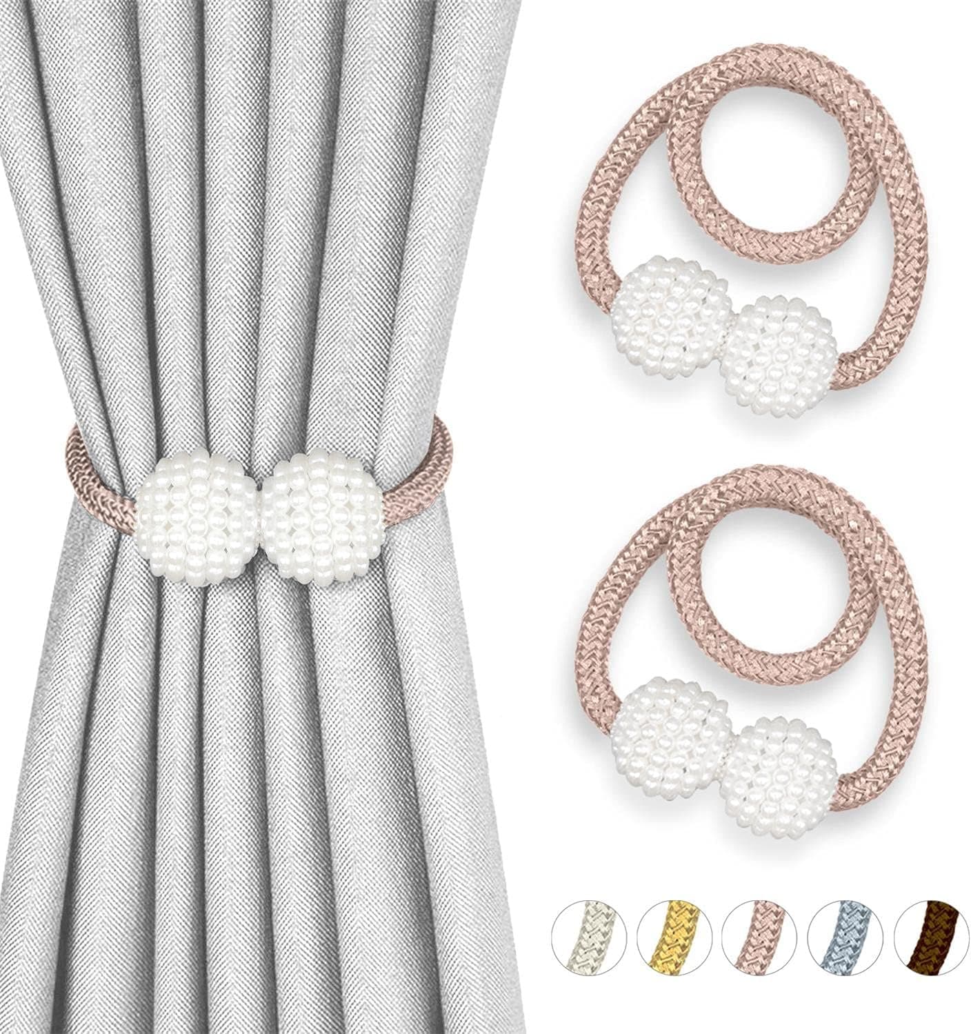 uboory | Strong Magnetic Curtain Tiebacks | 2 Pack 16 Inch | Decorative Curtain Holdbacks for Window Décor(Beige)