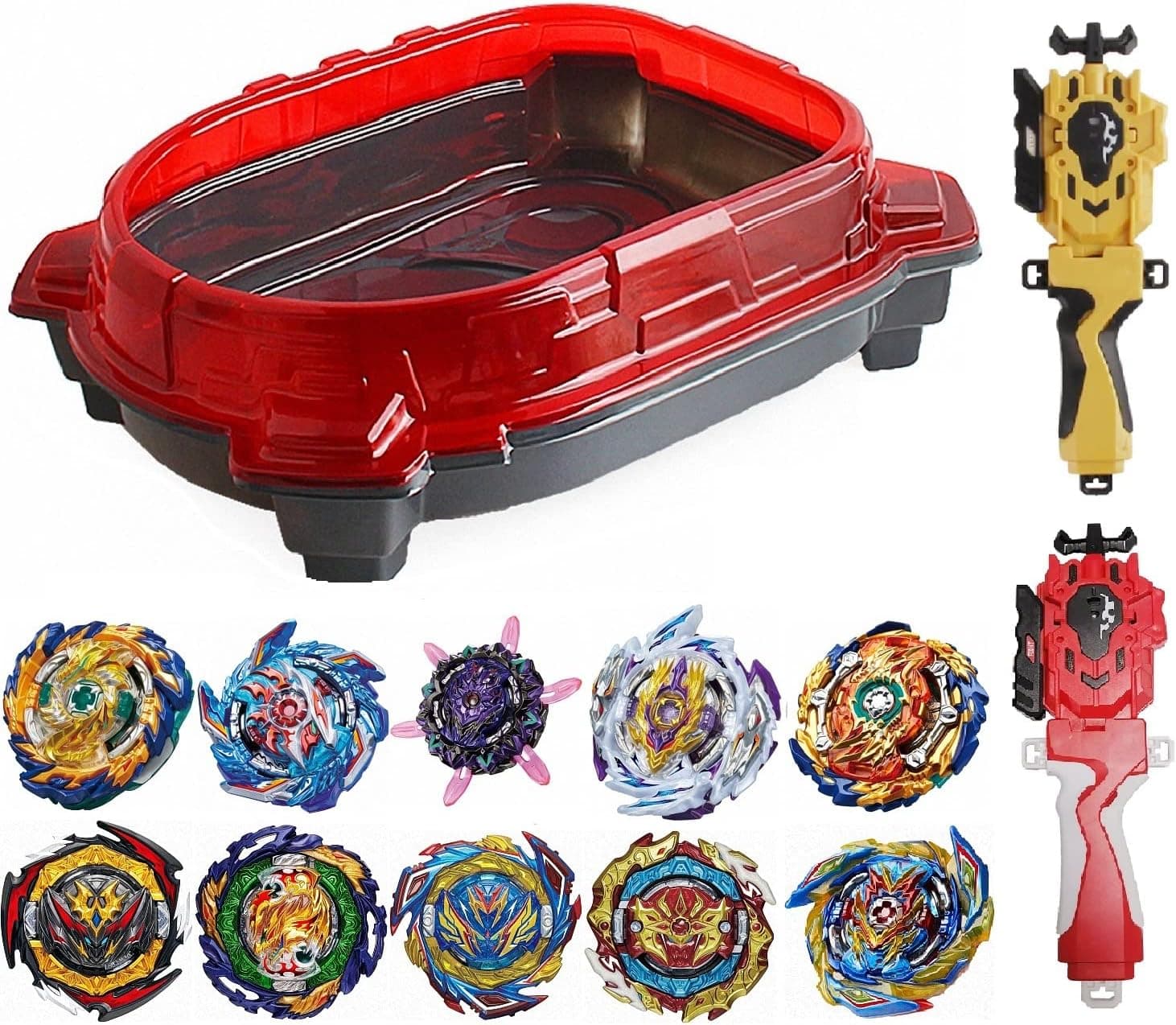 GiGimelon Complete Set Beystadium + 10Battling Tops + 2Launchers + Stickers, Burst Gyros Battle Set, Kids Boys Birthday Party Gift Idea