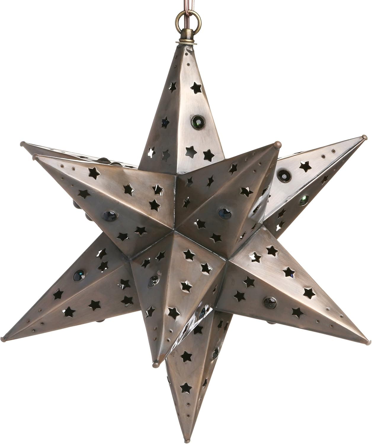 Hometown Evolution, Inc. 16 Inch Mexican Hanging Tin Star Light - Star Cut with Marbles