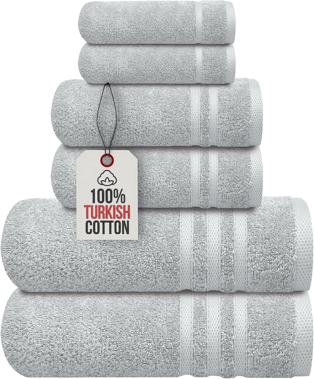Infinitee Xclusives Turkish Cotton 6 Pcs Grey Bath Towel Set, Luxury Bath Towels for Bathroom, Soft & Absorbent Bathroom Towels Set (2 Bath Towels, 2 Hand Towels, 2 Washcloths)