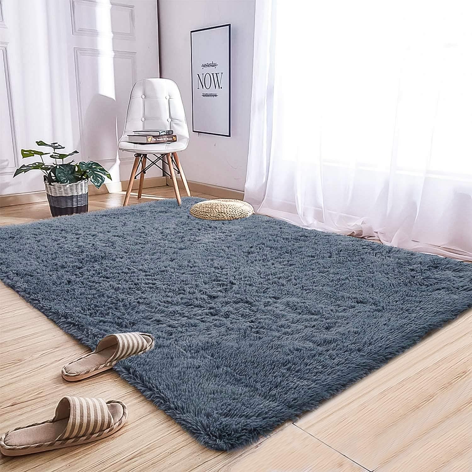 Delxo Ultra Soft Fluffy Area Rugs, Luxury Shag Rug Faux Fur Non-Slip Floor Carpet, 4 x 6 Feet Indoor Shaggy Plush Area Rug for Living Room, Kids Room, Baby Room and Nursery - (Dark&Grey)