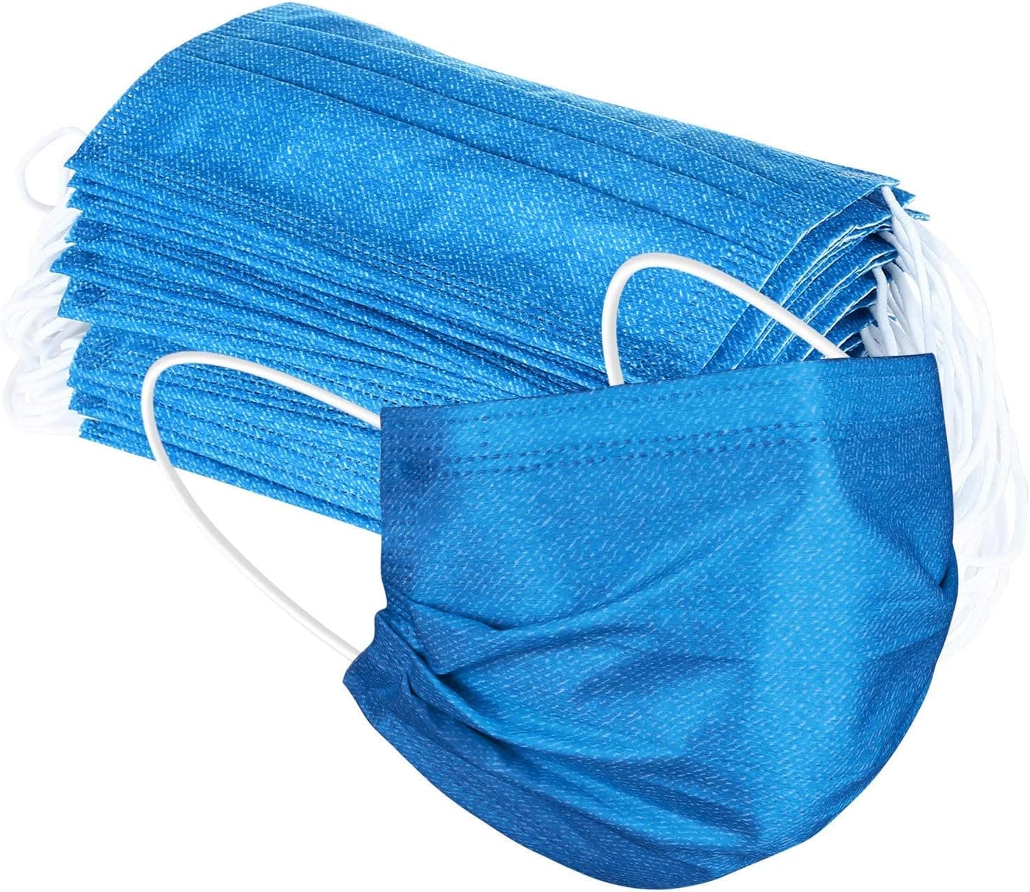 50PCS Denim Printed Disposable Face_mask for Women Men 3ply Jeans Look Cowboys Print Paper_mask Breathable Face Protective for Adults, Sky Blue