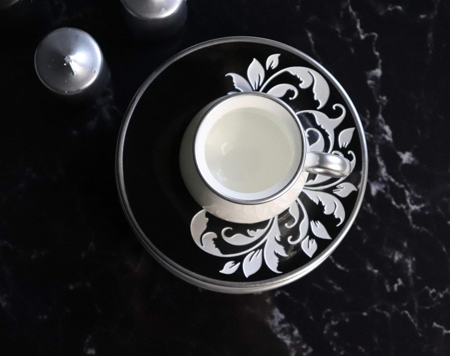 Sandiklife Turkish Coffee Cups Set SET OF 6 Fine Bone Premium Quality Porcelain Espresso Cups and Saucers Sets with Unique Designs (Elegant)