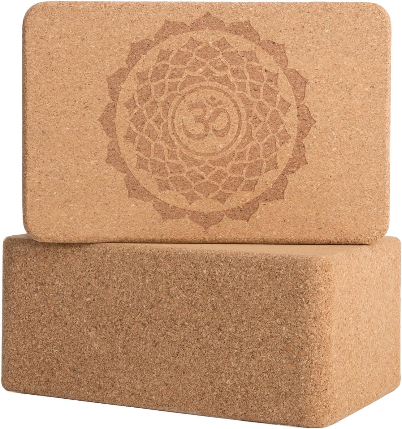 Cork Wood Yoga Blocks with Premium Designs, 2 Pack