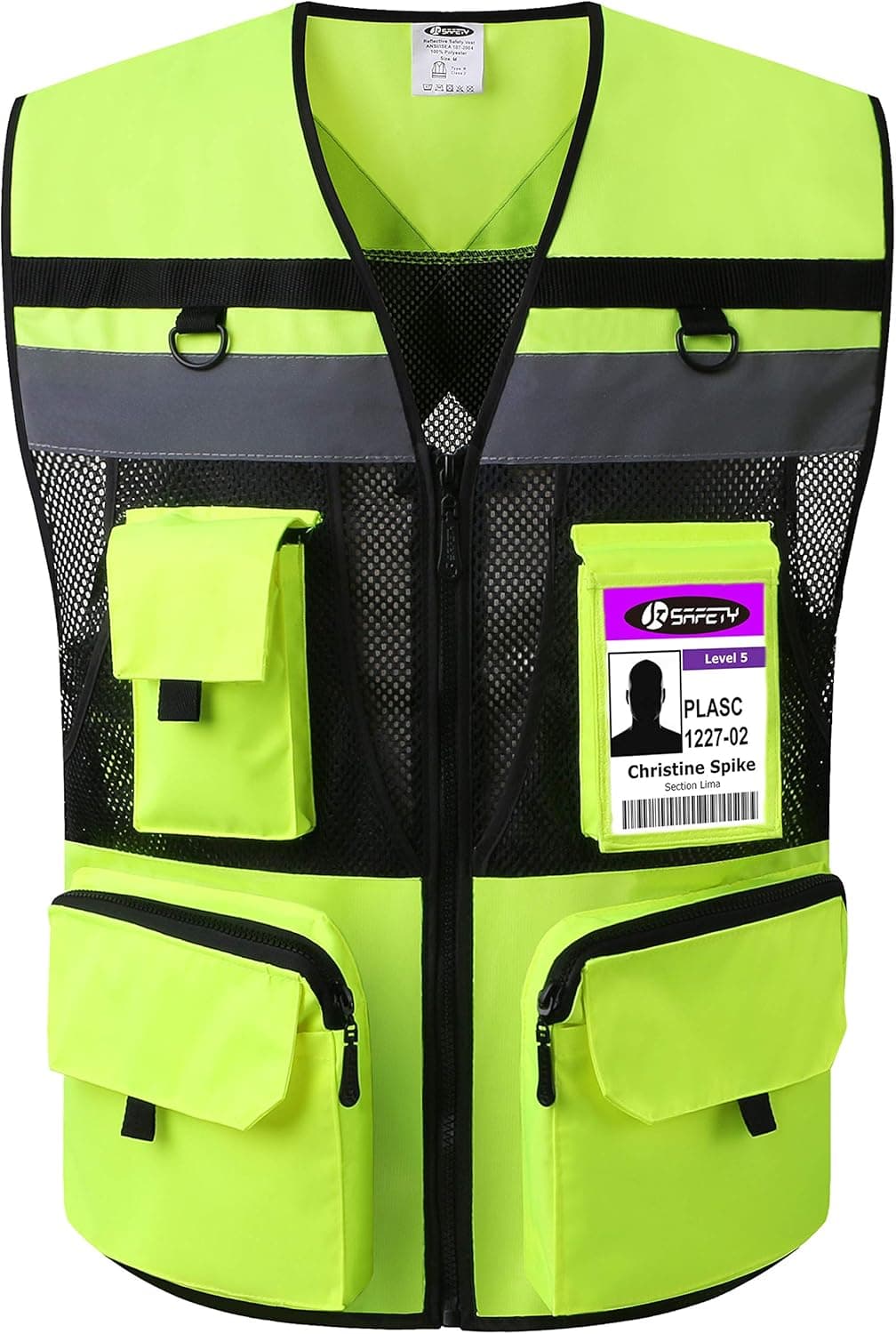 JKSafety 10 Pockets (Ver 2) Class 2 High Visible Reflective Safety Vest 150g Oxford Fabric with HQ Zippers Large Back Pockets Breathable and Mesh Lining (Yellow Black, X-Large)