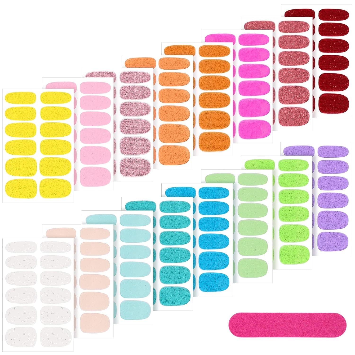 16 Sheets Glitter Nail Wraps Nail Polish Stickers Self-Adhesive Nail Art Decals Strips in Solid Colors with 2 Pieces Nail File for Women Girls DIY Manicure Nail Art Decoration (Bright Color)