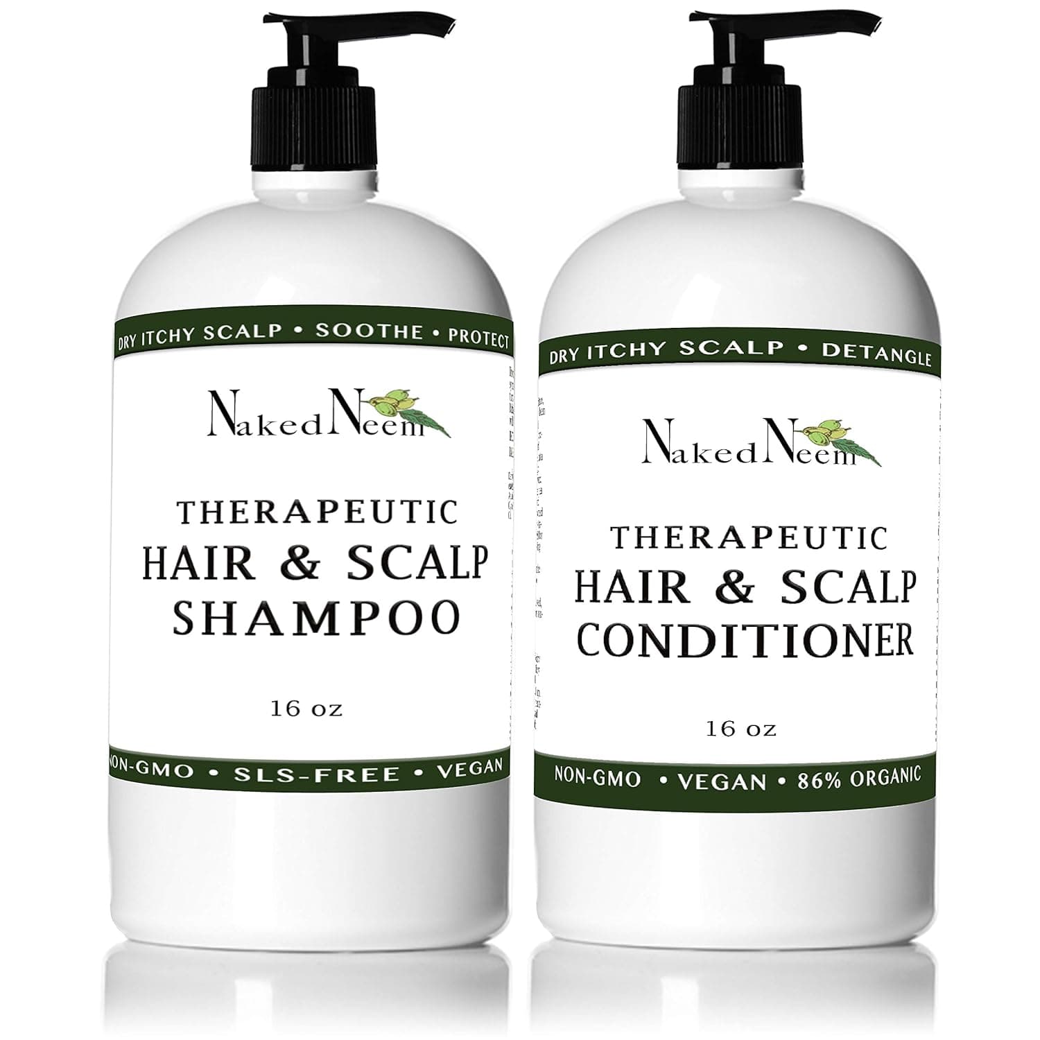 Zatural - Naked Neem - Neem Shampoo, Natural Soothing Scalp Shampoo (16oz Shampoo & Conditioner)