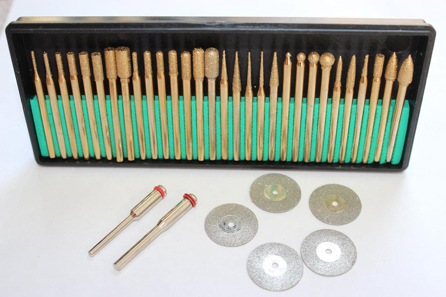 37PC Diamond Titanium Coated Burrs & Cut off Wheel Disc Lapidary Rotary Bits 150/240 Grit Working with Ceramics, Stone, Glass, Tile, Wood, Plastic , Fiberglass, All Natural Materials