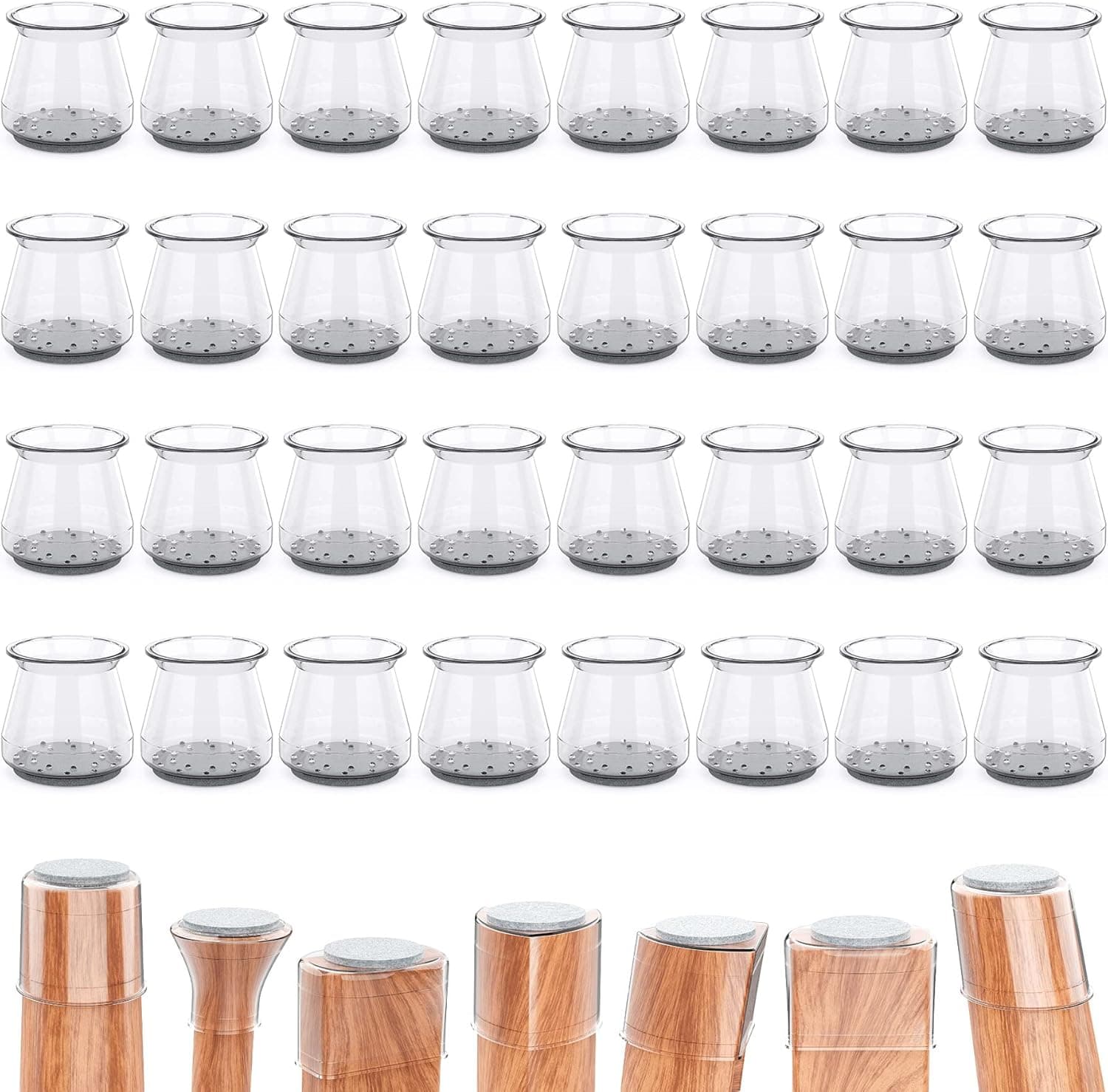 32 PCS Chair Leg Floor Protectors High Transparency Silicone Felt Furniture Leg Protectors for Hardwood Floors, Thicken Rubber Chair Feet Caps Covers Pads for Protecting Floors from Scratches &Noise