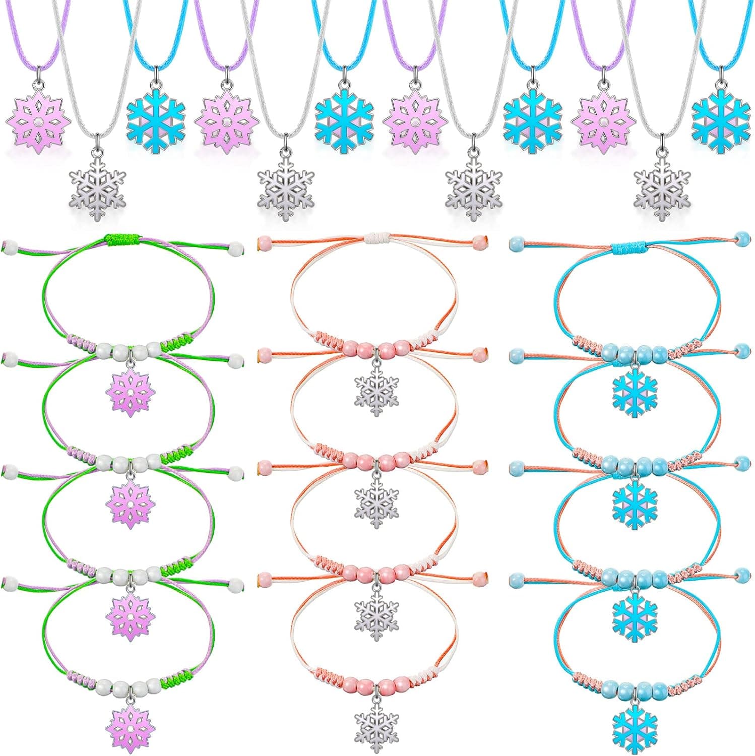 Kigeli 24 Pieces Snowflake Winter Frozen Party Favors Snowflake Necklace Bracelets Princess Jewelry Frozen Party Favors Princess Jewelry Necklace Bracelets for Winter Birthday Holiday Party