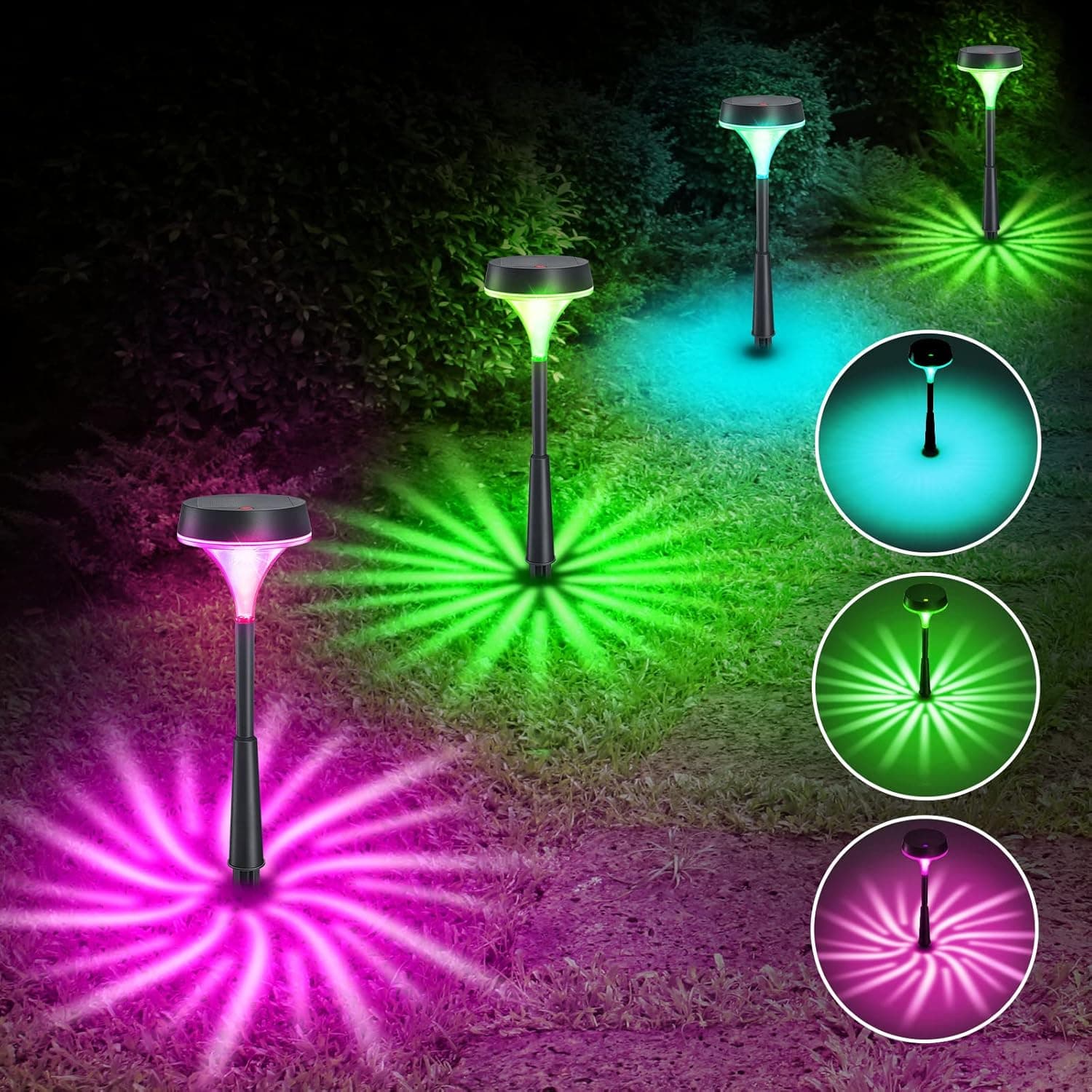 Linkind Solar Pathway Lights, 8 Pack Color Changing Solar Garden Lights, IP67 Waterproof Solar Landscape Lights Outdoor, Bright Solar Path Lights for Walkway Yard Driveway Backyard Lawn Decorative