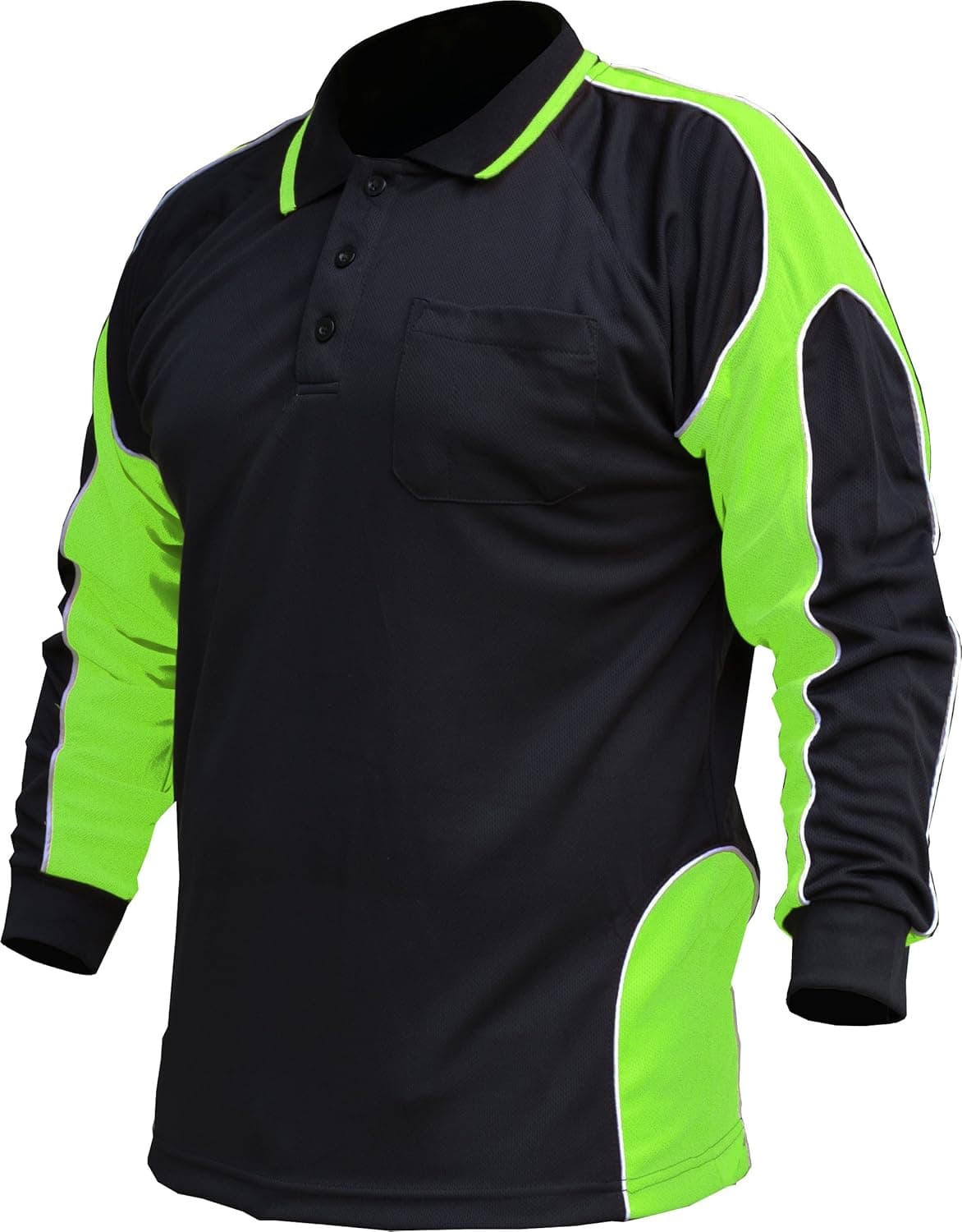 BIG BEE Hi Vis Polo Shirt Arm Panel with Piping Fluoro Work wear Cool Dry Long Sleeve (Pack of 2)
