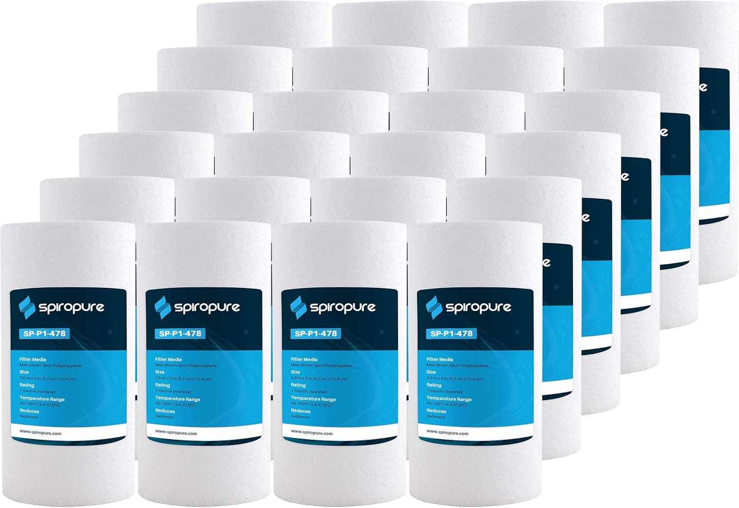 SpiroPure Replacement for SDC-25-0501 5x2.5 Polypropylene 1 Micron Sediment Filter (24 Pack)