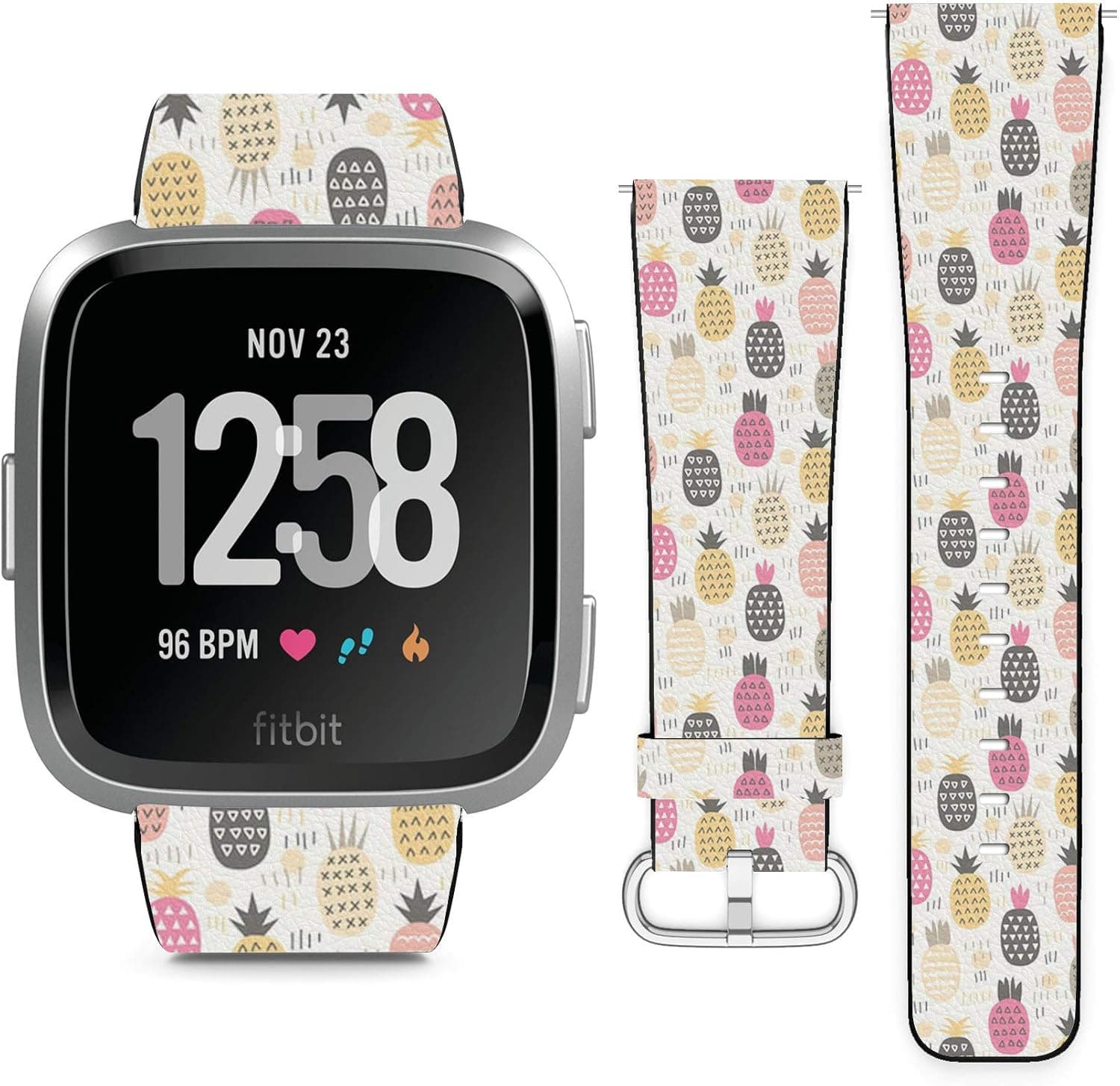 Compatible with Fitbit Versa, Versa 2, Versa Lite, Leather Replacement Bracelet Strap Wristband with Quick Release Pins // Different Pineapples