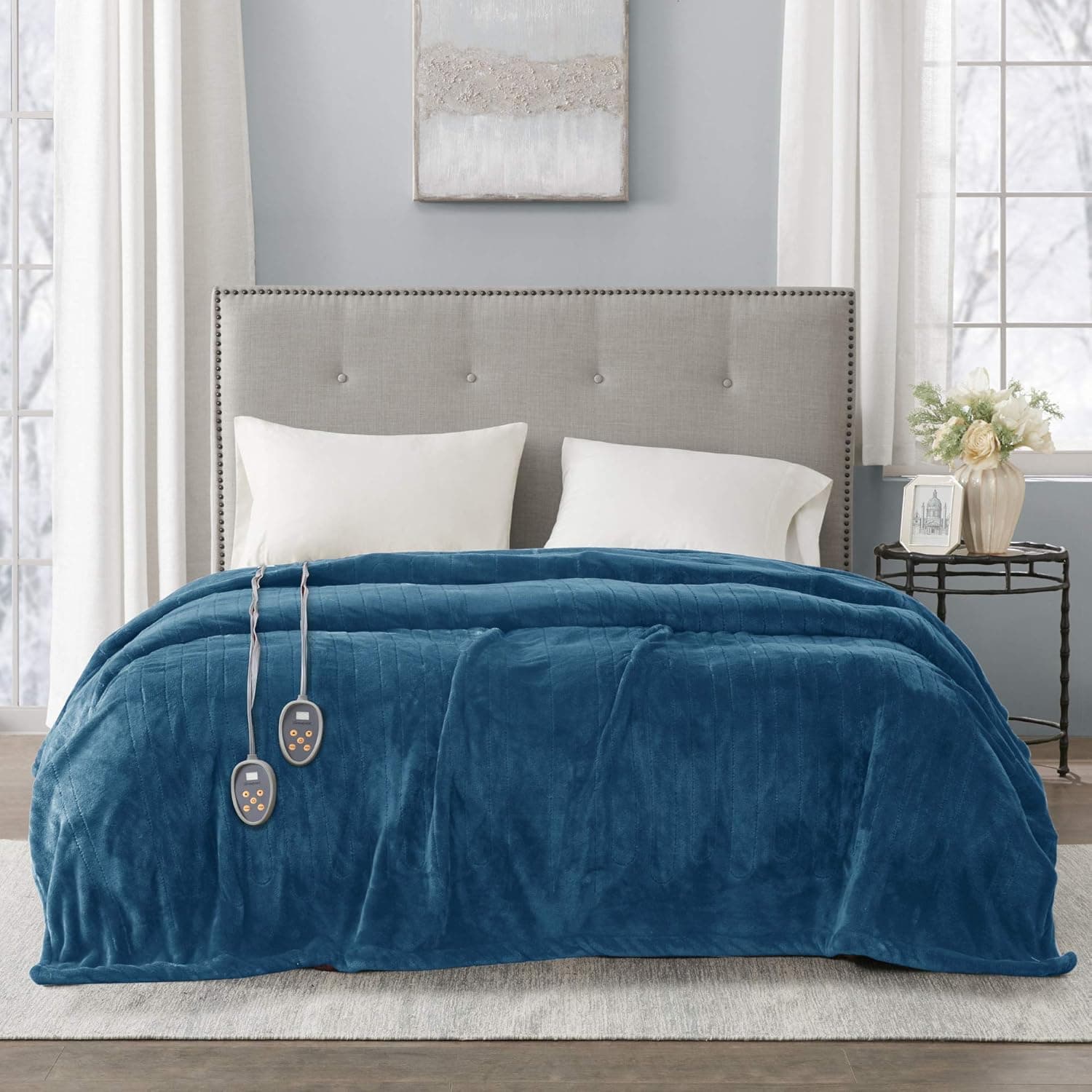 Beautyrest Plush Electric Blanket for Cold Weather, Fast Heating, Auto Shut Off, Virtually Zero EMF, Multi Heat Setting, UL Certified, Machine Washable, Teal King (90 inx100 in)