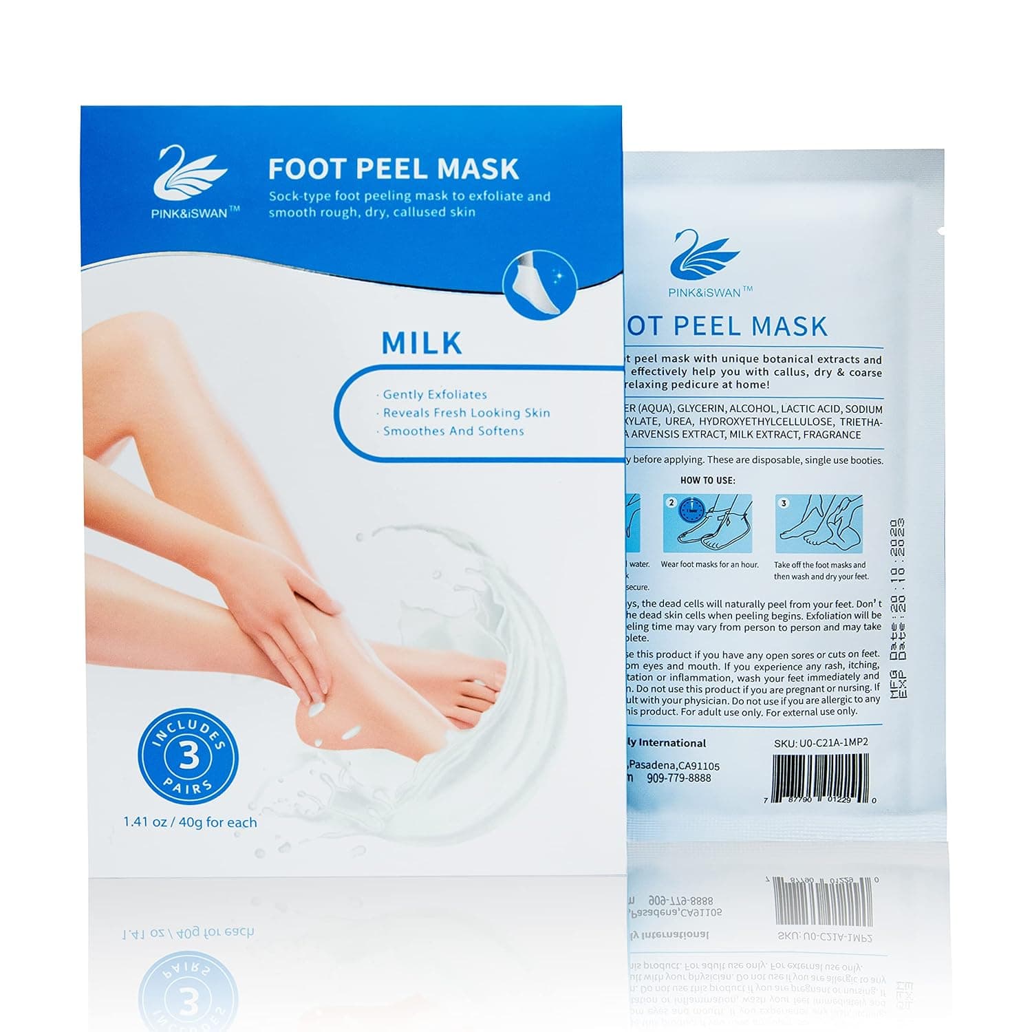 Pink&iSwan Milk Foot Peel Mask - Callus Remover for Feet - Pedicure Kit - Peel Off Mask - Foot Mask - Foot Care - Foot Callus Remover - Pedicure Set - Foot booties Disposable (3 Pack)