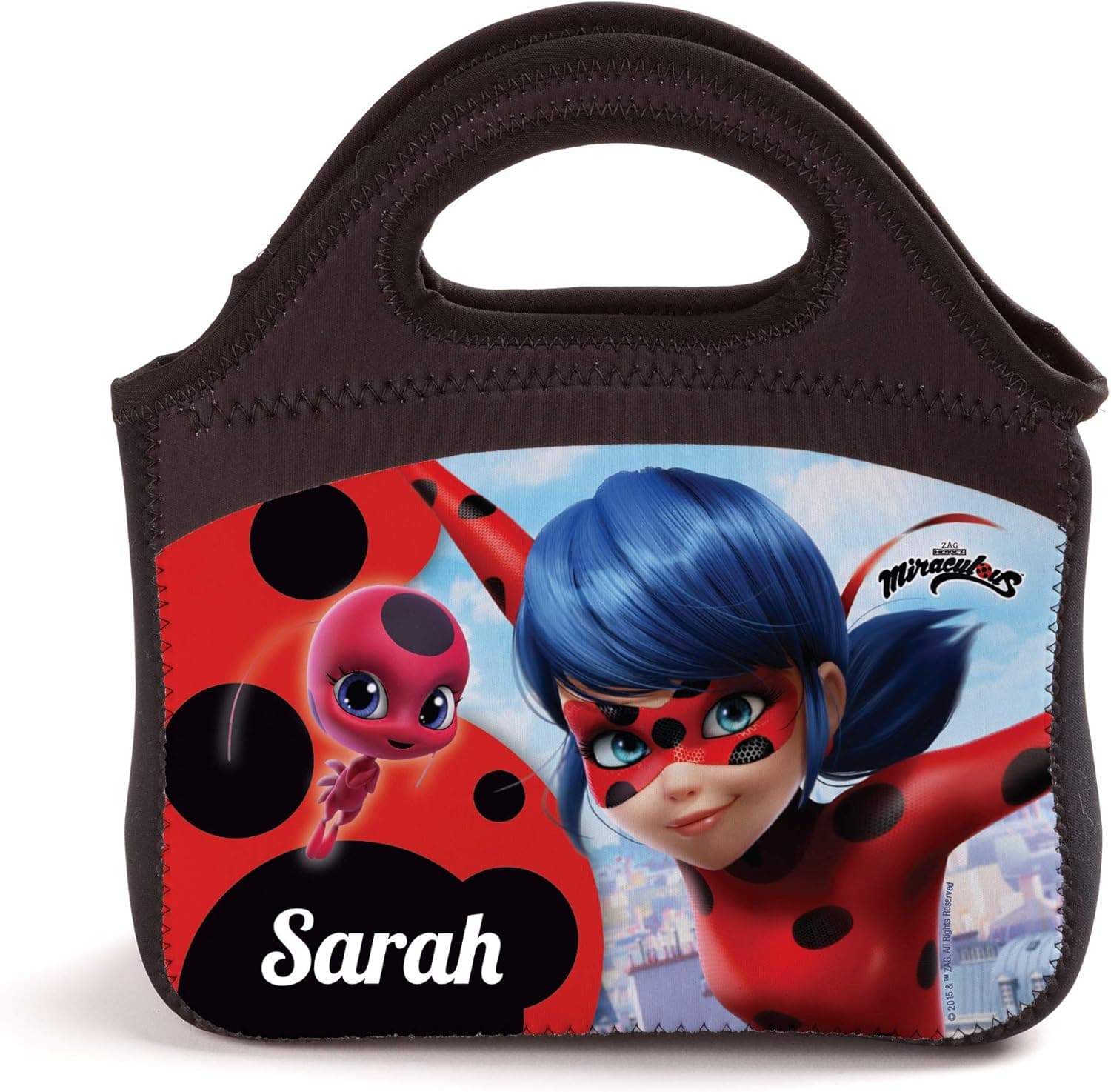 Miraculous Ladybug and Tikki Personalized Lunch Bag Tote with Zipper Closure and Handles, Custom Name Printed, Official Licensed Product