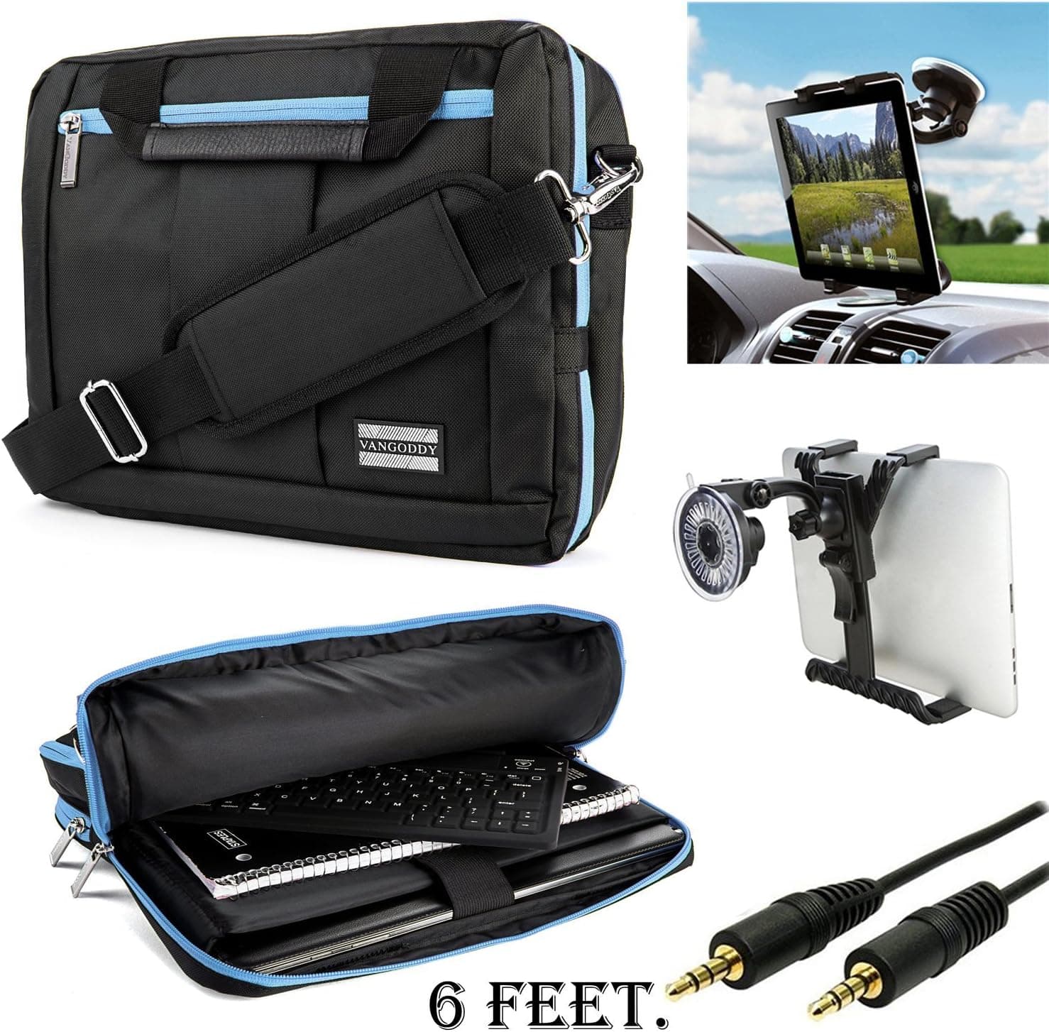 Executive Travel Carrying Bag, Messenger Bag and Backpack for Apple iPad Air 2 (New iPad Air) (iPad Air 2 Case) and Auxiliary and Windshield Car Mount