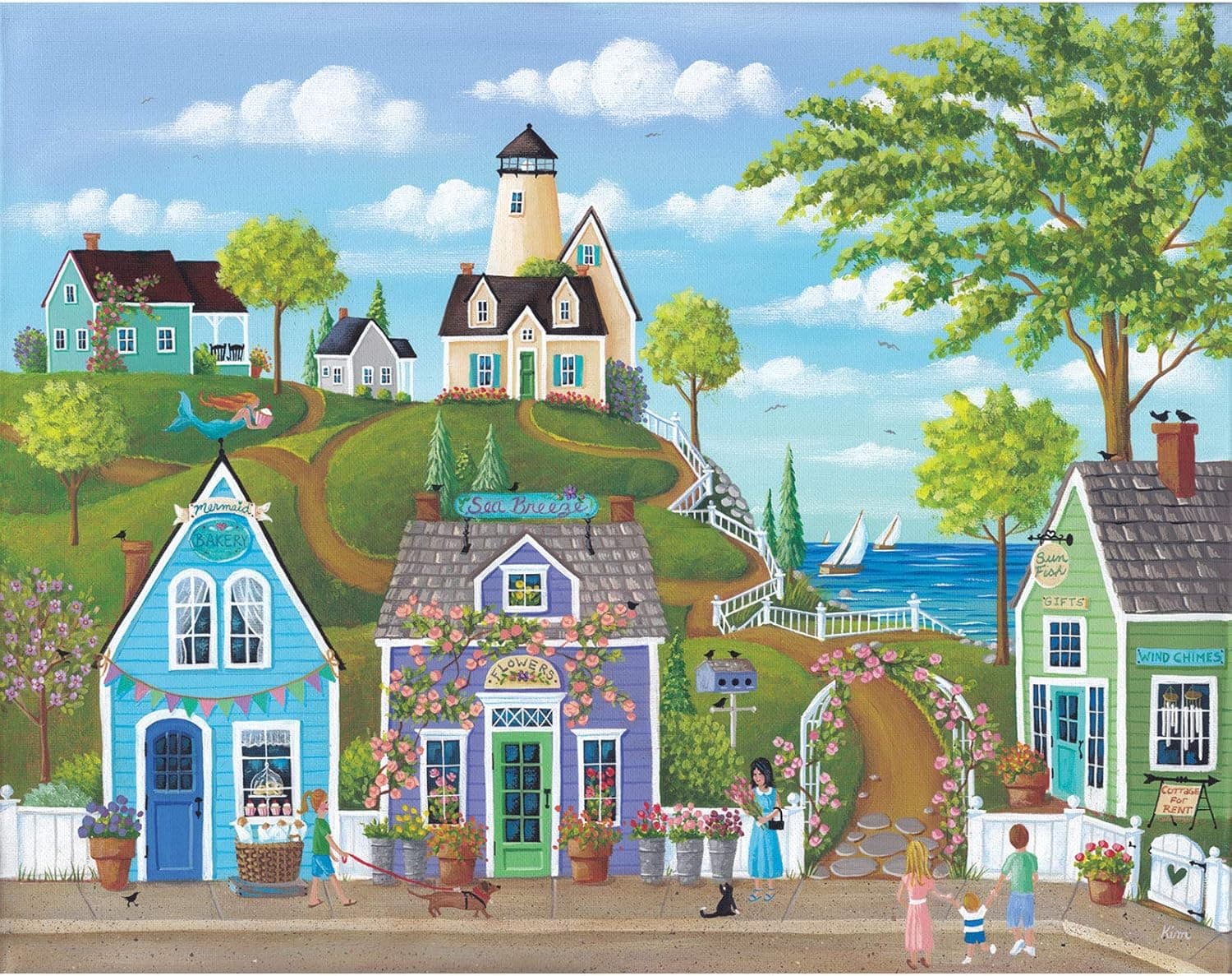 Spilsbury - 500 Piece Premium Jigsaw Puzzle for Adults by Artist Kim Leo - Seaside Stroll Premium - Spilsbury Puzzle Company Premium Collection