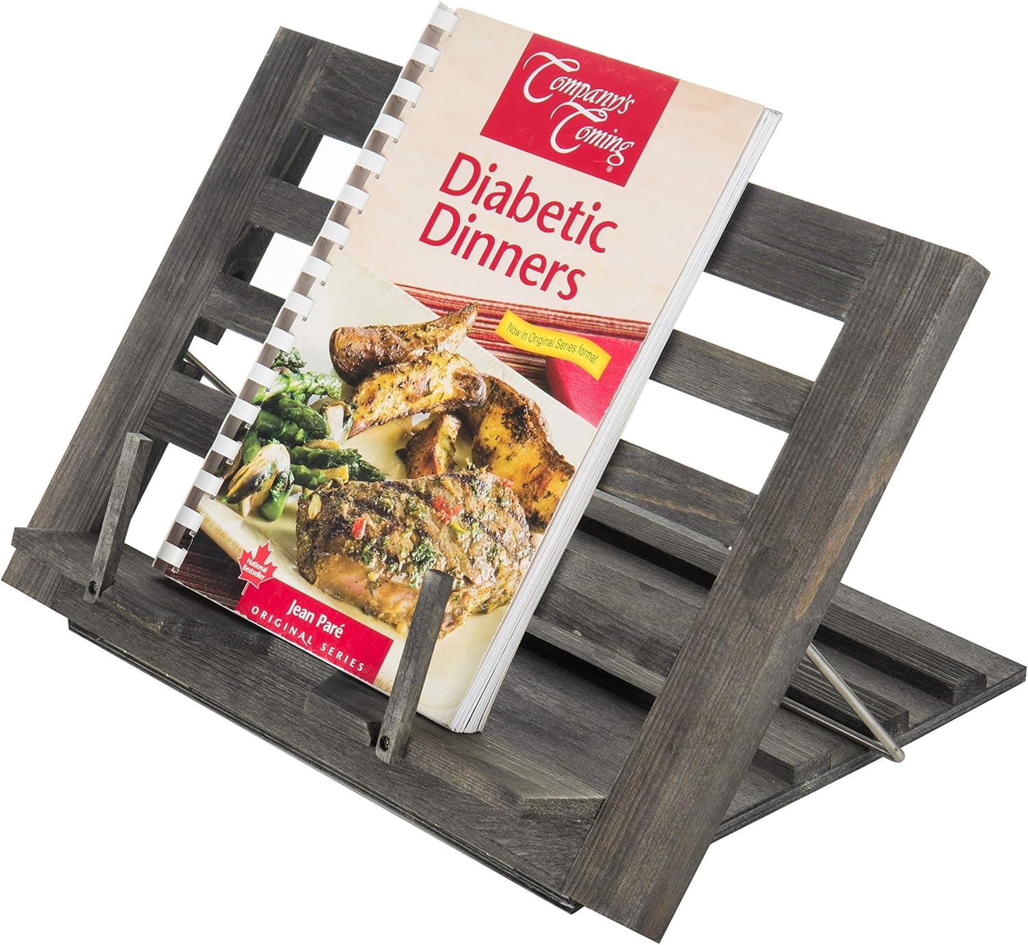 MyGift Rustic Gray Wood Cookbook Stand - Adjustable and Foldable Reading Book Recipe Binder & Tablet Holder
