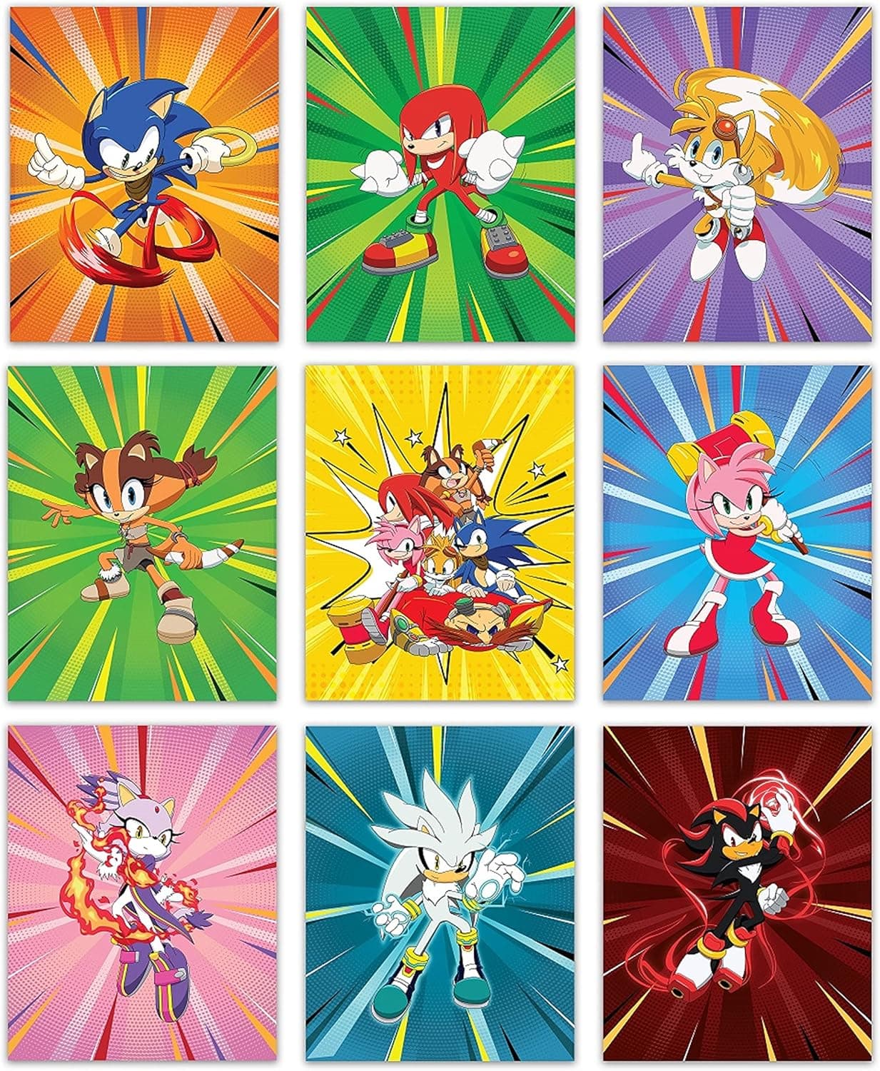 Sonic Room Decor for Boys - Sonic Poster - 8x10 Inches Set of 9 - Boys Room Decor - Posters for Boys Room - Sonic Posters for Walls for Boys - Sonic Bedroom Decor for Boys - Kids Posters for Boys Room (S1, 8x10 Inches)