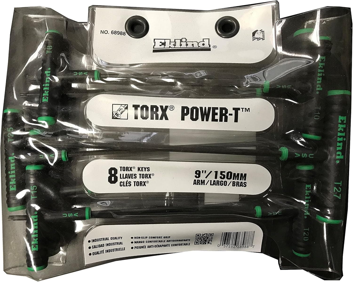 EKLIND 68988 Power-T Handle TORX star Key - 8pc set T8-T40 (9In shaft)