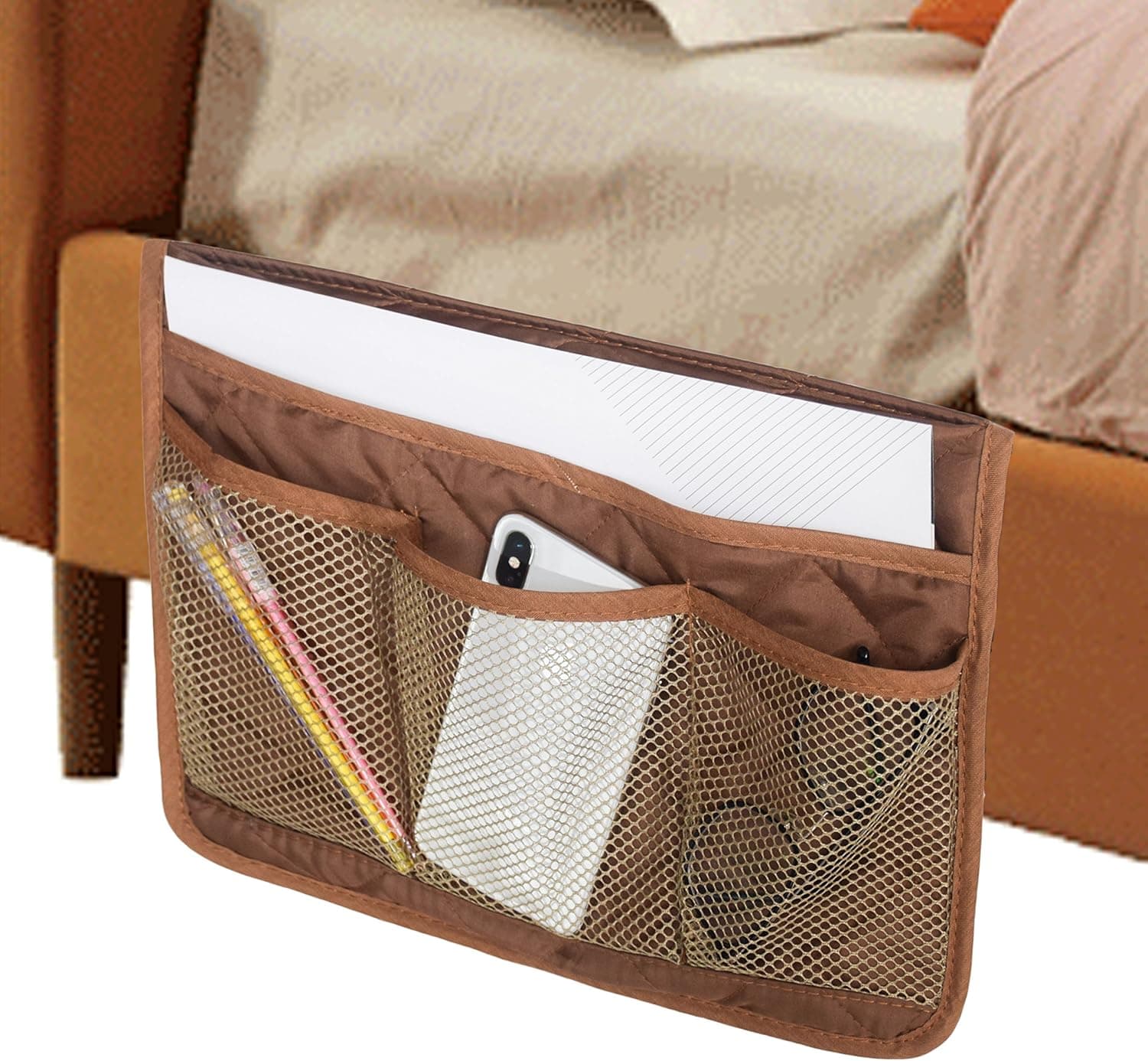 MDSTOP Bedside Caddy, Bedside Storage Bag, Under Couch Table Mattress Organizer, Fits for Book Tablet Magazine Phone Remotes Glasses