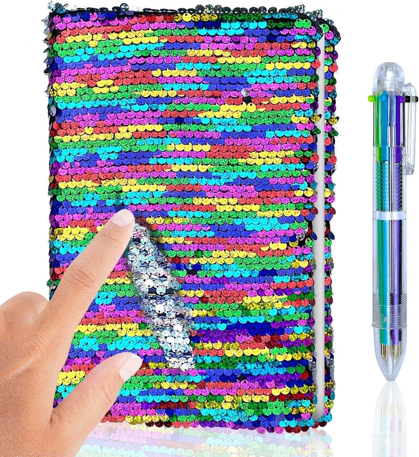 Sequin Notebook for Kids , Retractable multi-color pen , 8.5x5.5 in. , 200 Lined Pages , Journal for Girls , Girl Travel Journals , Diary Gift , Girls Gifts for Ages 8-12 , Notebooks for Teen