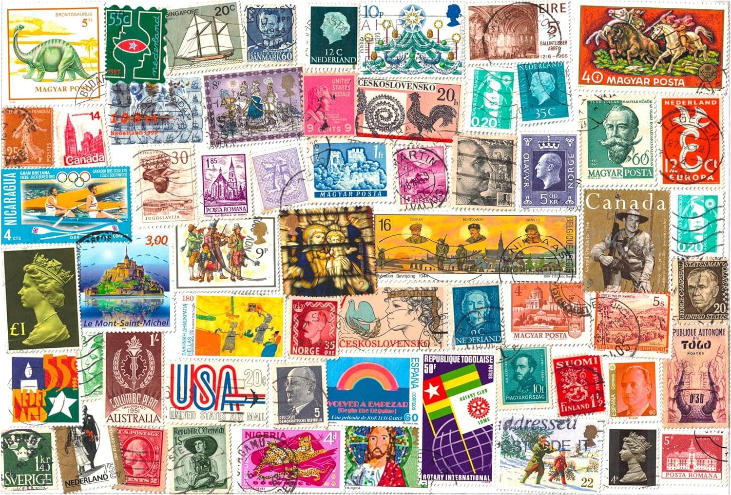 1000 Stamps from World Countries Mixed Philately Used Postage Stamps Off Paper