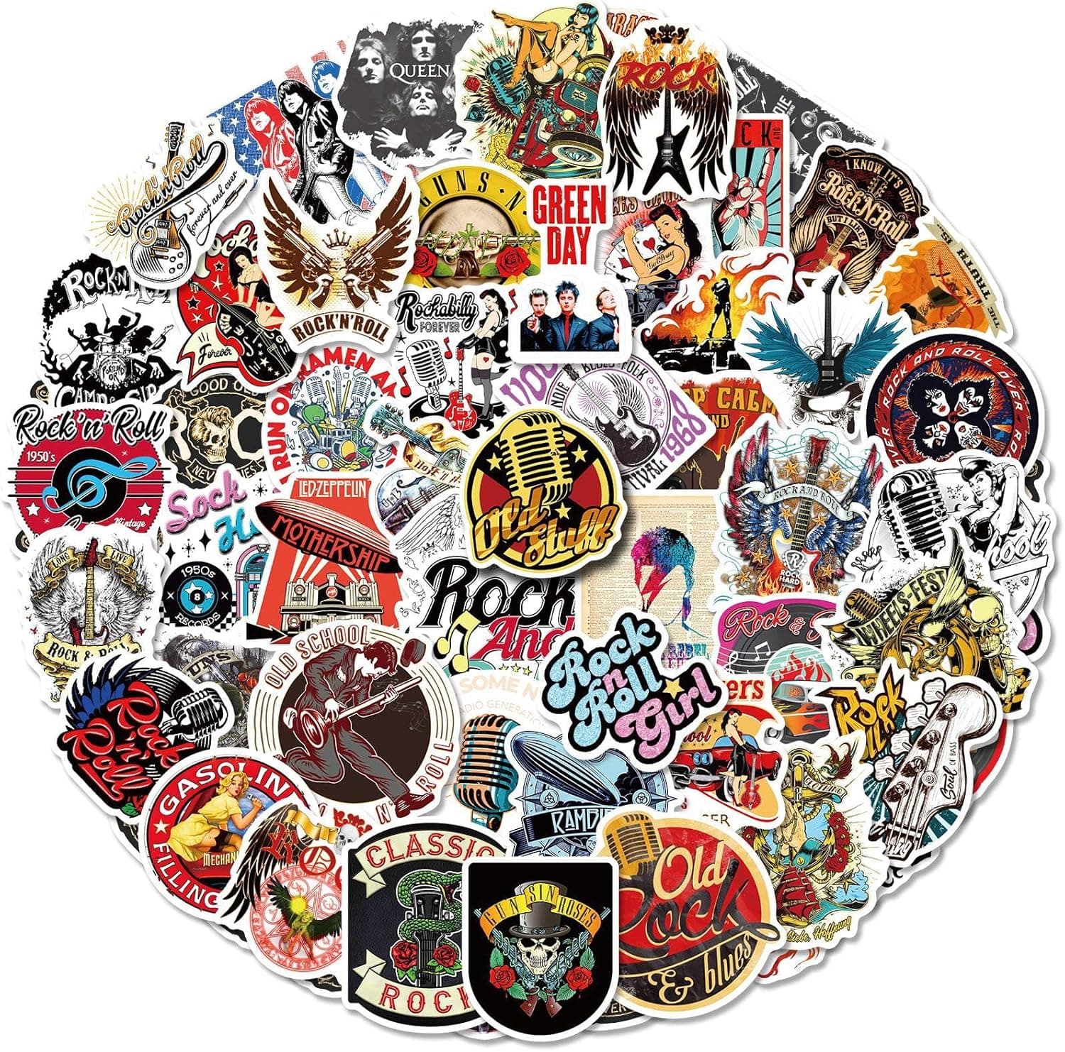 Rocks Stickers 50 Pcs Retro Rock Stickers Classic Rock Stickers Band Stickers Rock and Roll Music Stickers Classic Rock Band Stickers Rock and Roll Stickers Metal/Band Waterproof Stickers for Laptop Guitar Piano Skateboard Luggage Graffiti Decals