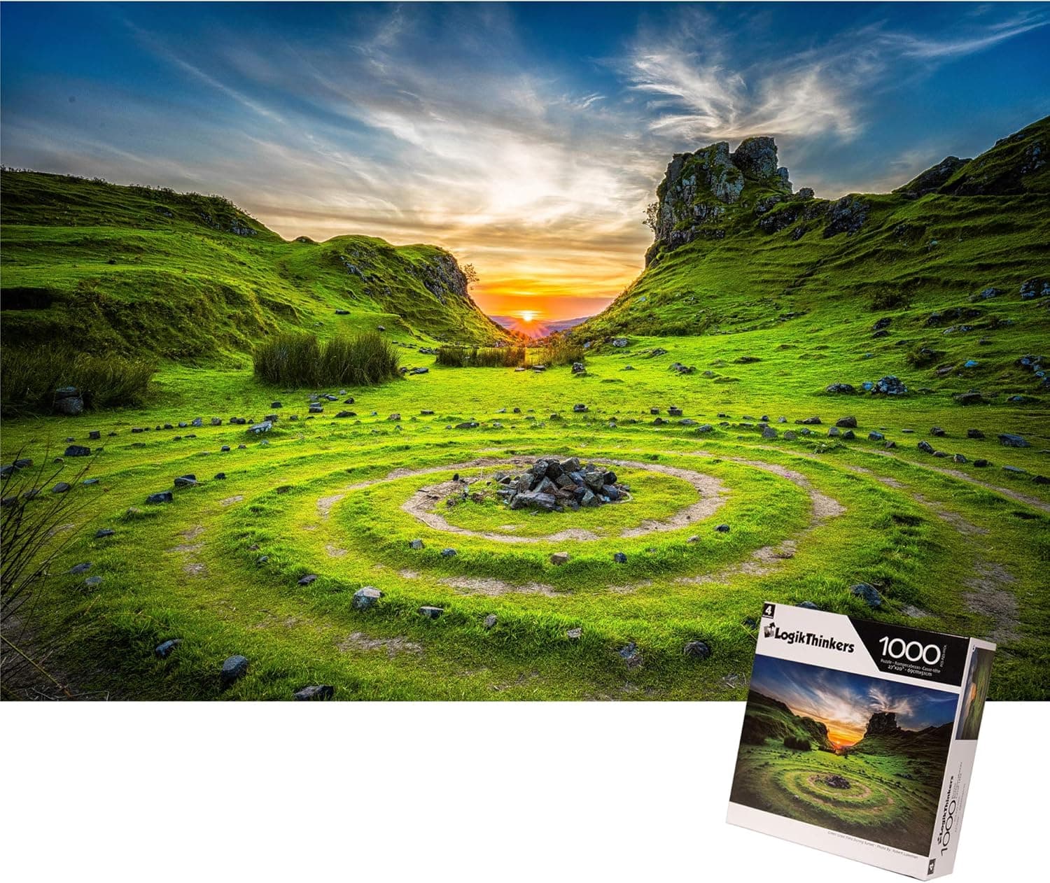 1000 Piece Puzzle for Adults by LogikThinkers - Green Grass Field, Skye, United Kingdom - High Resolution Picture Built with Durable Materials - Adult Puzzle