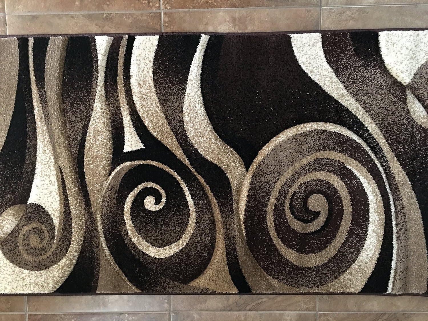 Sculpture Modern Contemporary Runner Area Rug Brown Beige Abstract Design 258 (32 Inch X 7 Feet)