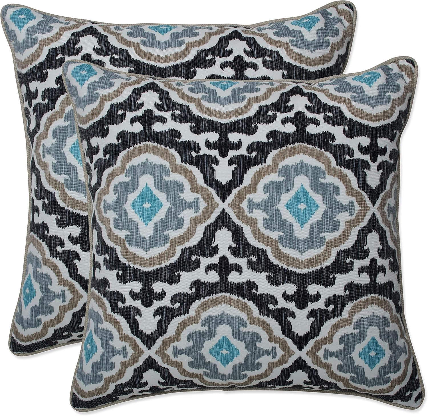 Pillow Perfect Outdoor/Indoor Agrami Medallion Throw Pillows, 16.5" x 16.5", Black 2 Count