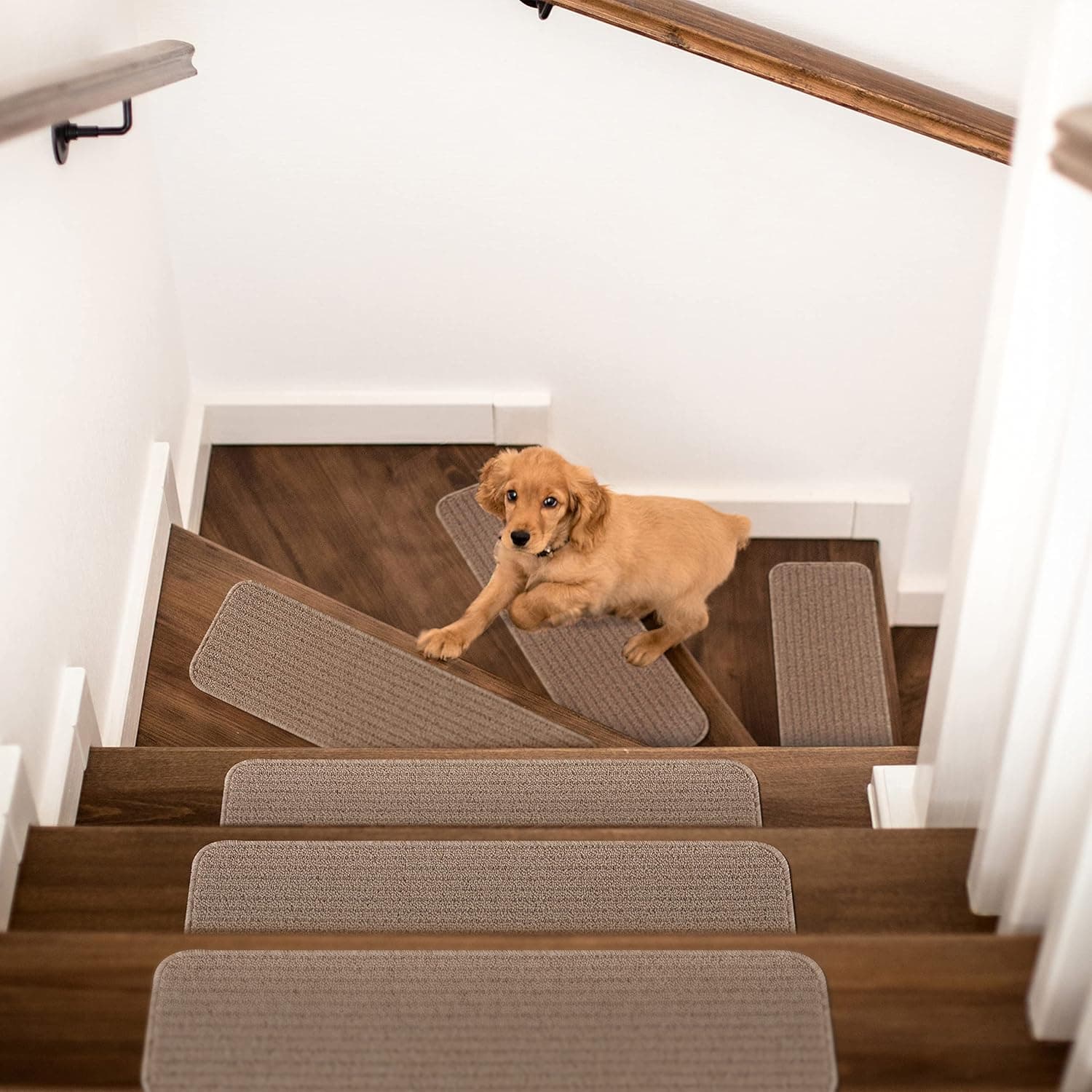Beverly Rug Stair Treads for Wooden Steps, Staircase Step Treads Carpet Non Slip Stair Runner Stair Mats Indoor, Set of 8, Beige, 8.7"x28"