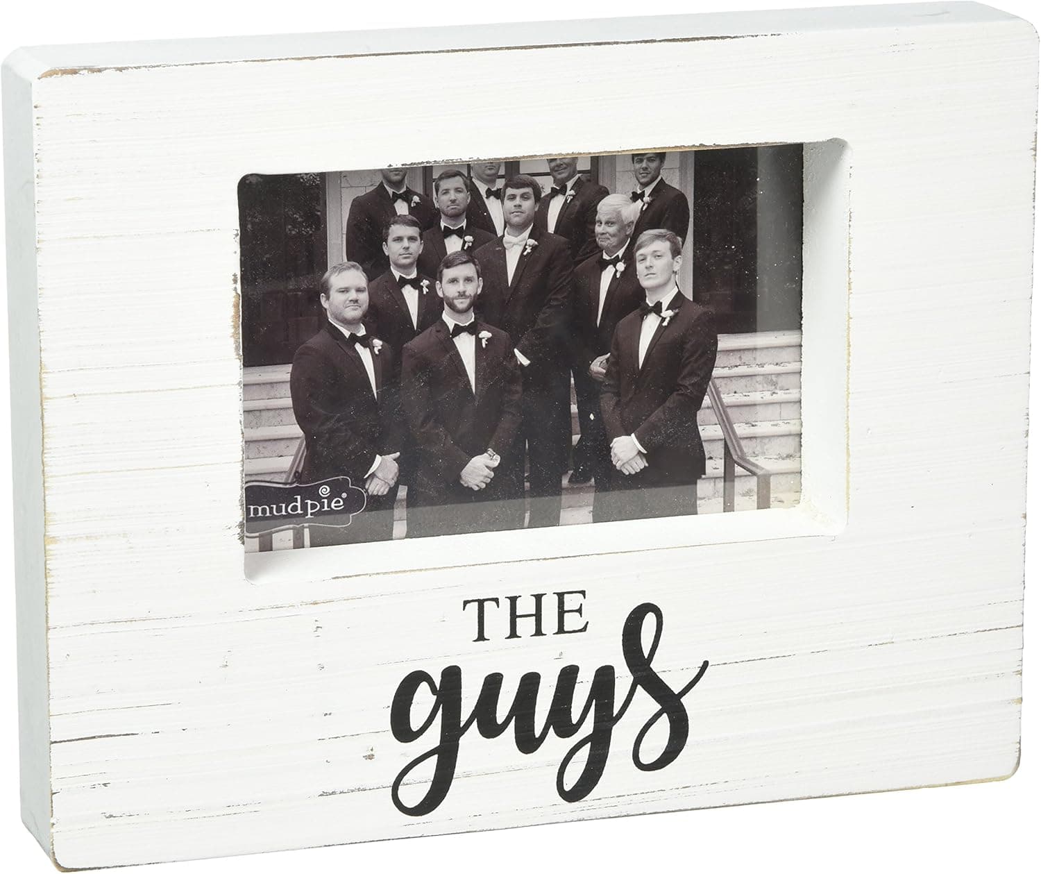 Mud Pie Guys White Washed Wooden Block Picture Frame, One Size