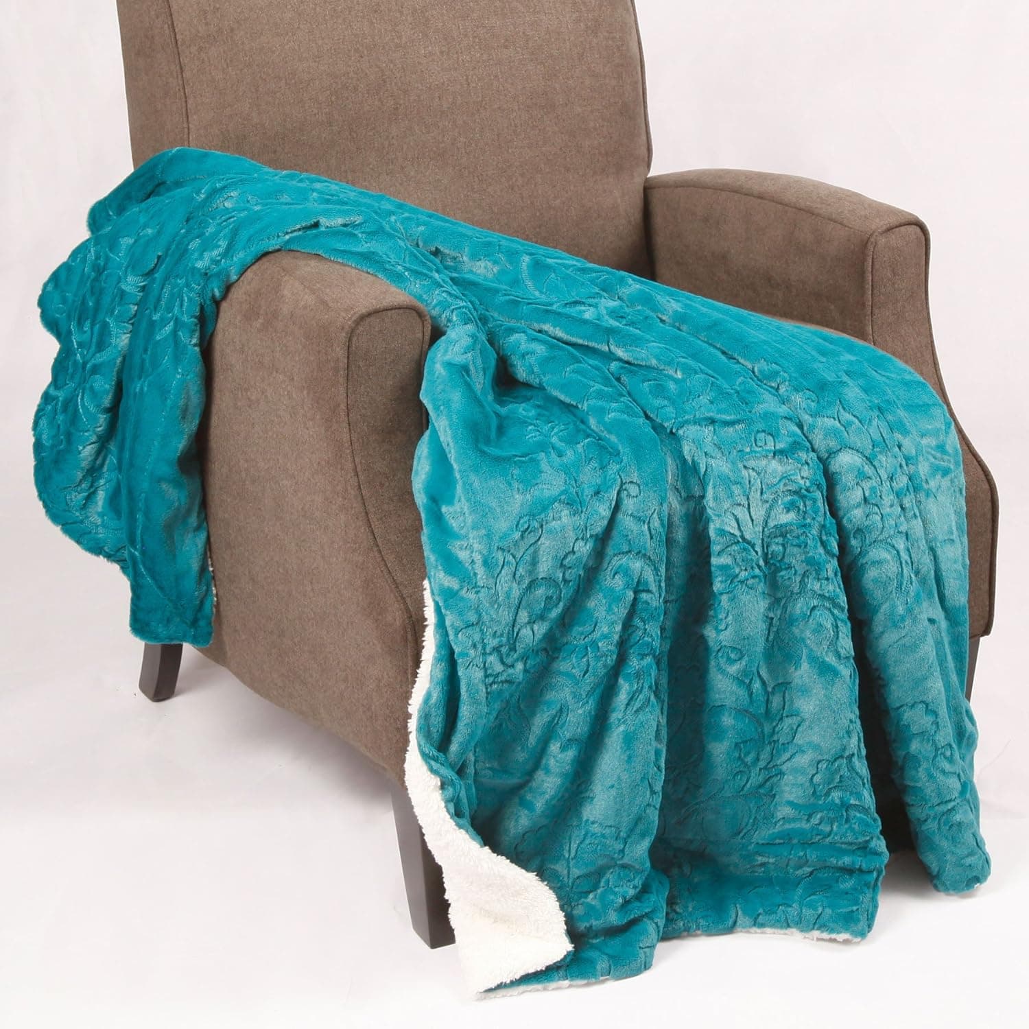 Home Soft Things Embroidery Batik Sherpa Throw Blanket, 50" x 60", Baltic Blue
