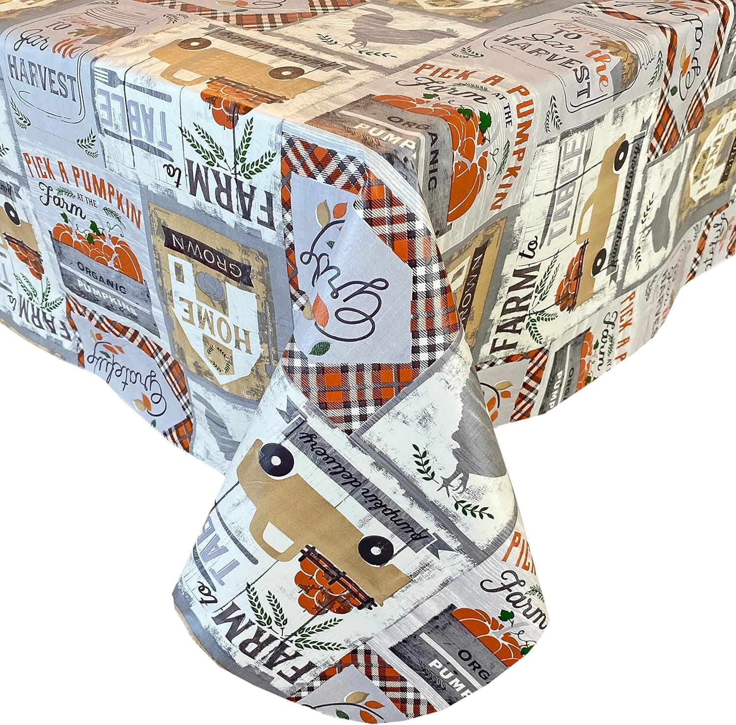 Newbridge Grey Brookside Autumn Farm House Vinyl Flannel Backed Thanksgiving Tablecloth - Farm to Table Gray Cottage Fall Season Easy Care Vinyl Tablecloth, 52” x 70” Oblong/Rectangle