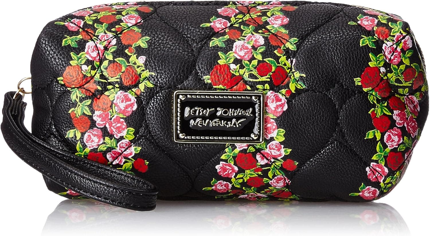 Betsey Johnson Women's Striped Floral Box Shape Wristlet Cosmetic