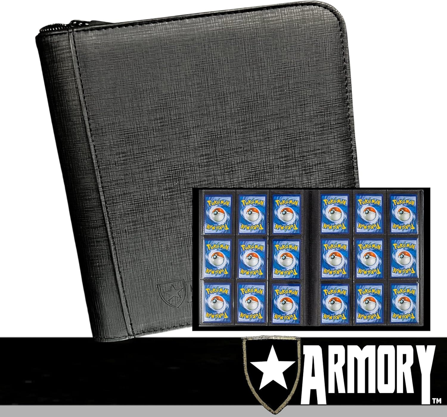 ARMORY 9 Pocket, 360 Card Premium Trading Card Binder w/ Zipper for Japanese Trading Cards, Sports Cards | NO DAMAGING METAL RINGS! | Side Loading Pocket | Game, Baseball, Sports Card Album