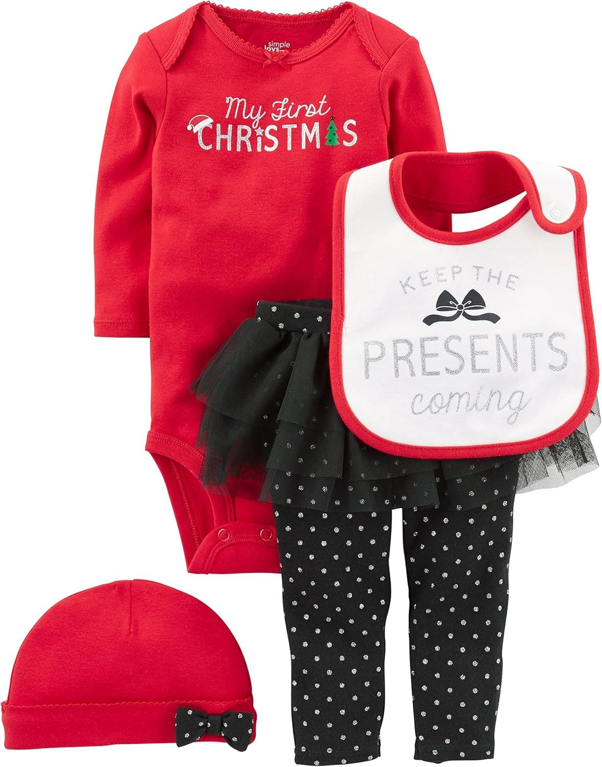 Simple Joys by Carter's Baby Girls' 4-Piece My First Christmas Set, Pack of 4