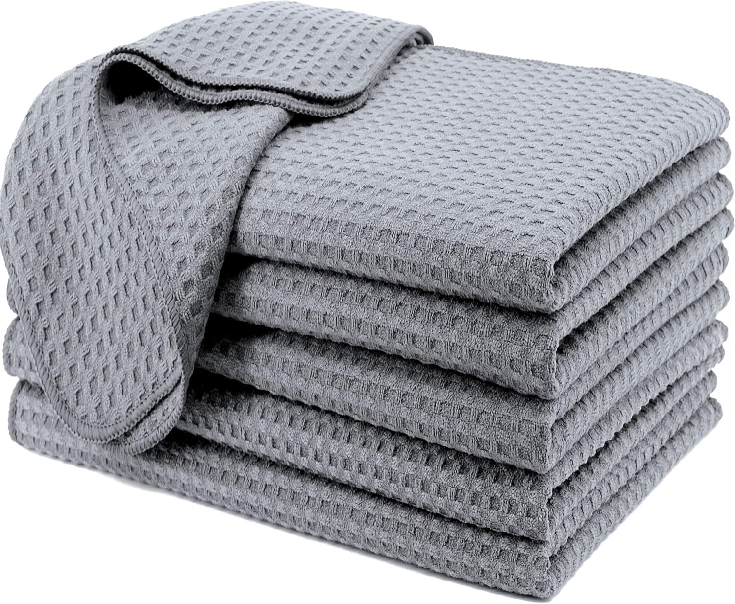 ProHomTex Microfiber Kitchen Dish Hand Towels, Waffle Weave Set of 6 (16” x 28”) Highly Absorbent (Grey)