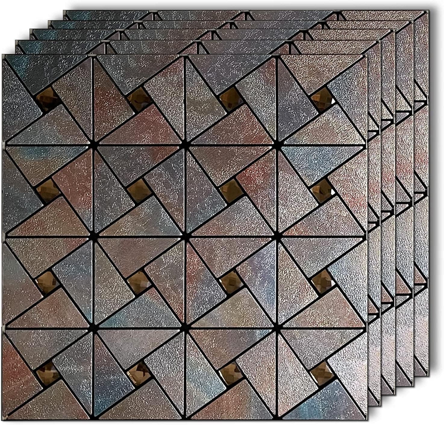 XUANINY Peel and Stick Backsplash Tile,Windmill Plus Glass Self-Adhesive Sticker Metal Aluminum Mosaic Tiles for Kitchen Decor ，Fireplace Bathroom, Bedroom, Laundry Room (5 Sheets, Colorful Print)