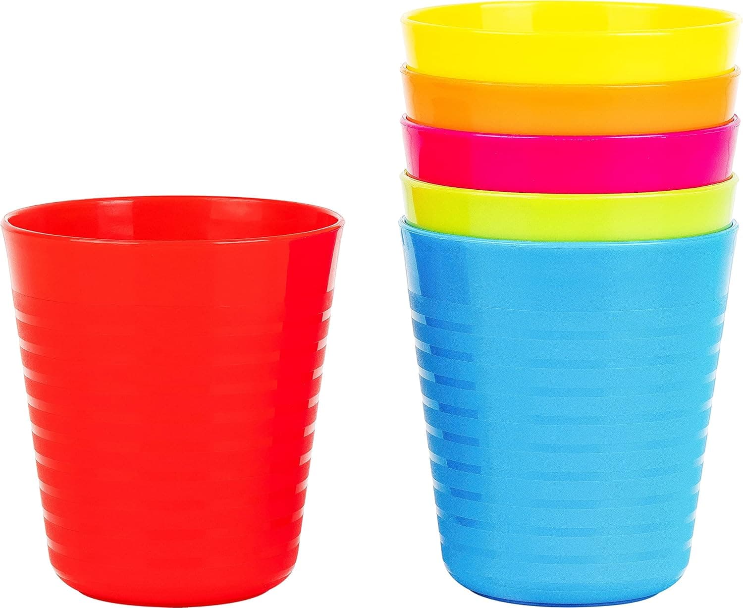 PLASKIDY Kids Plastic Cups - Set of 6 Kids Cups 8 Oz - Children's Drinking Tumbler Cups - Reusable Toddler Plastic Cups BPA FREE / Dishwasher Safe Brightly Colored Unbreakable Cups for Kids & Toddlers