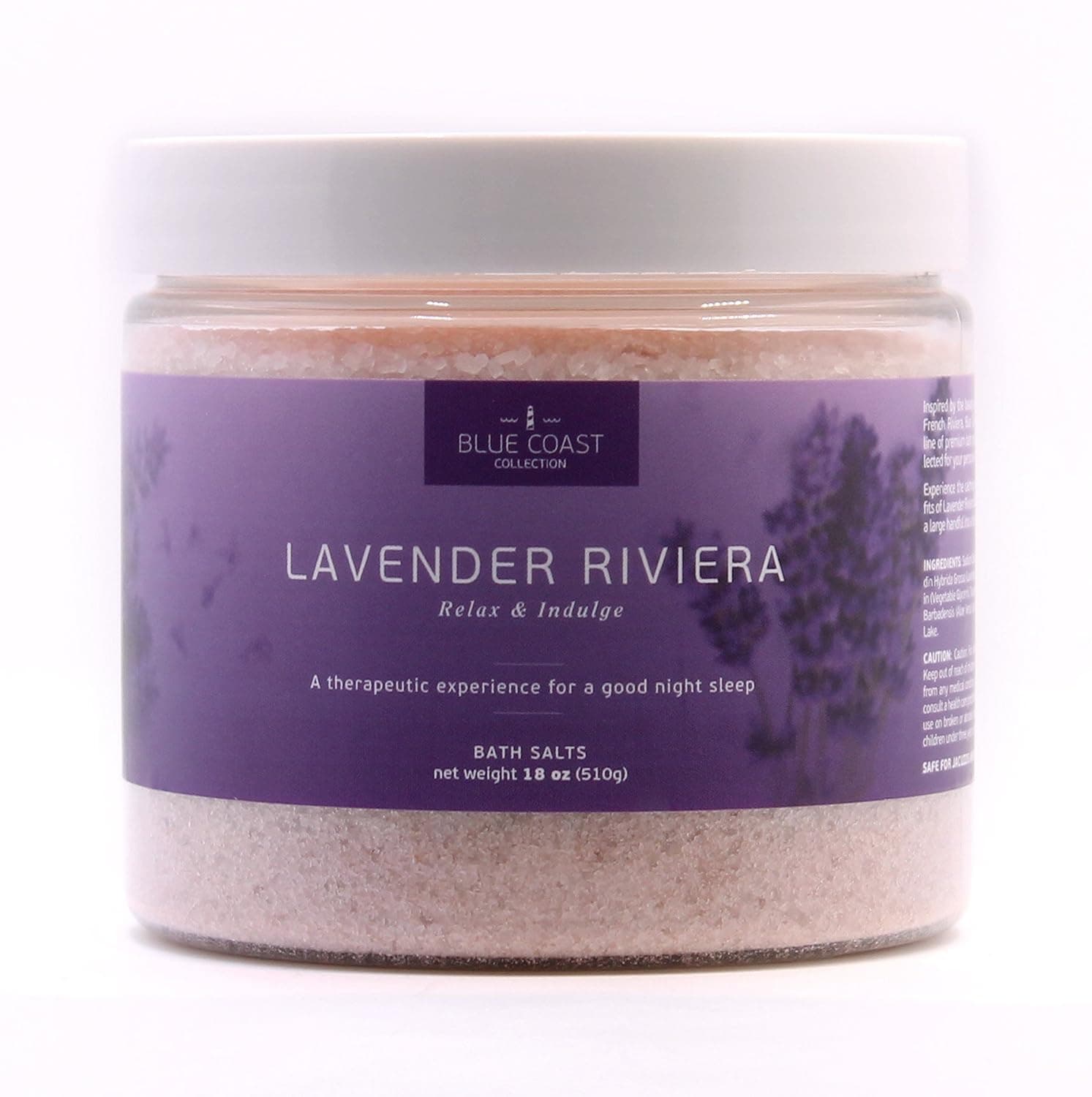 Premium Bath Salts, Lavender Riviera by Blue Coast Collection-Relieve Stress, Soothe-Soften Skin, Better Sleep. Made in USA-Natural Salts for Bath w/Lavender Essential Oils. Indulge yourself today!