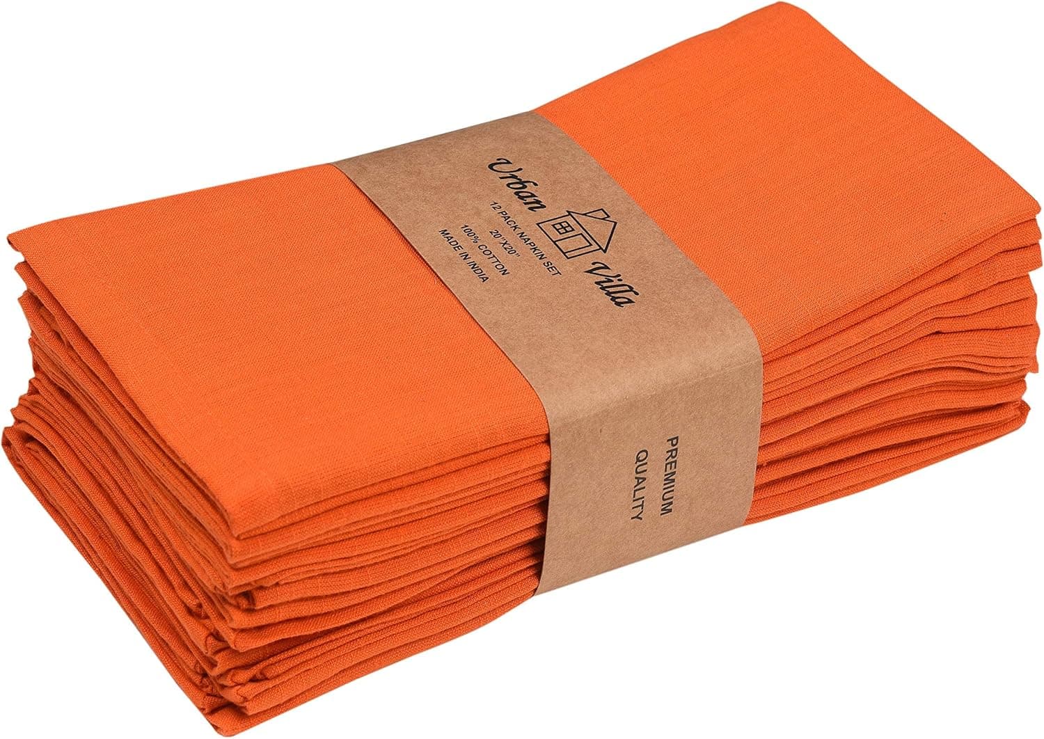 Urban Villa Dinner Napkins Solid Slub Set of 12 Orange Color Halloween Dinner Napkins Size 20X20 in Cloth Napkins Cotton Cloth Napkins Premium Quality Mitered Corner Ultra Soft Dinner Napkins