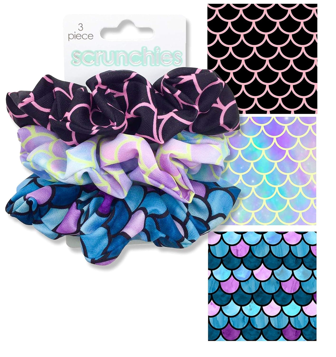 Spoontiques Hair Scrunchies Adorable Accessories for Women’s Hair Girls Colorful Soft Hair Ties Ponytail Holder Print, Mermaid, (Pack of 3), One Size (19954)