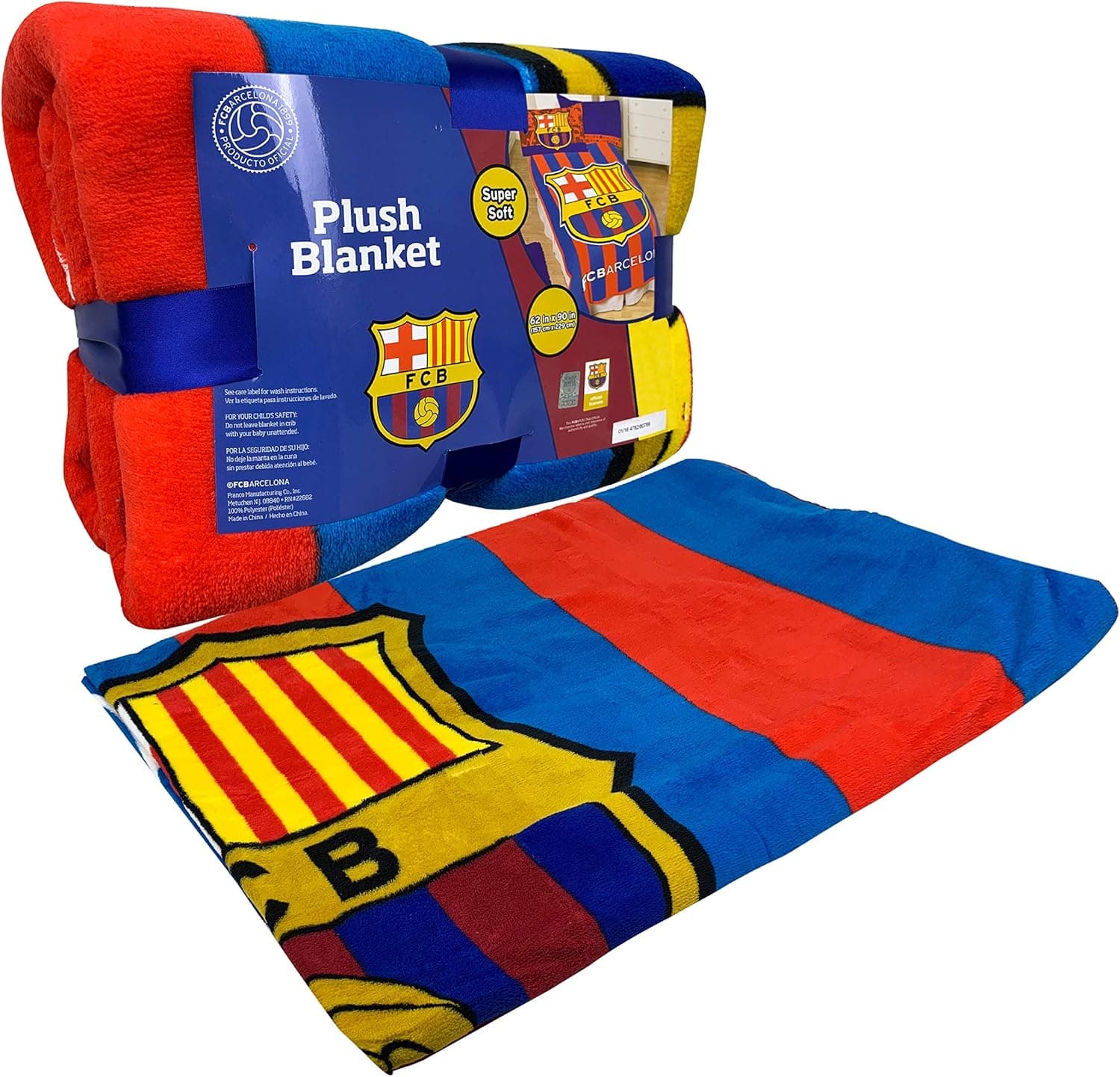 FC Barcelona Twin Sized Plush Micro Raschell Throw Blanket 62" X 90"